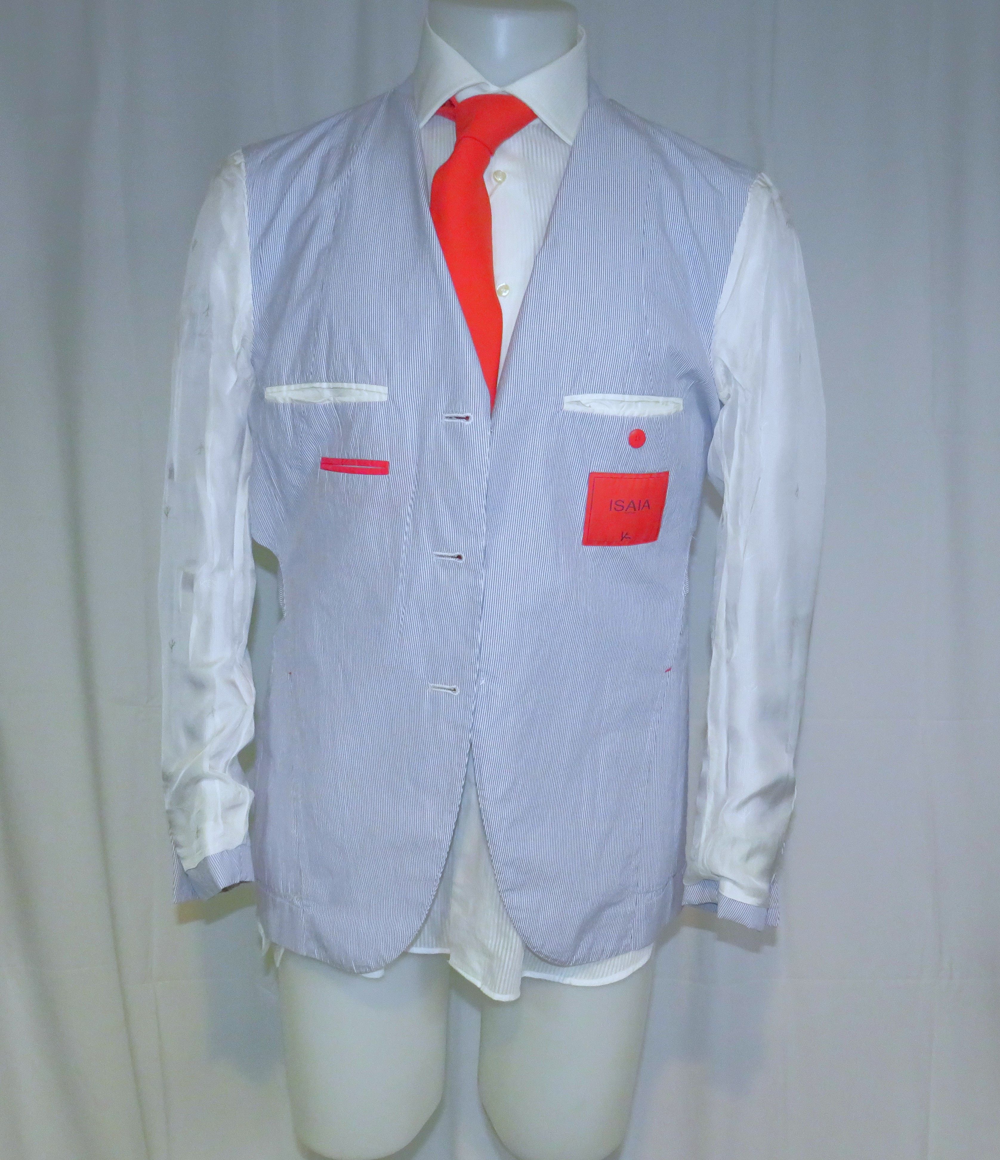 Isaia Sailor Seersucker Blue Stripe Current Three/Two Blazer 42R Size 42R - 12 Thumbnail