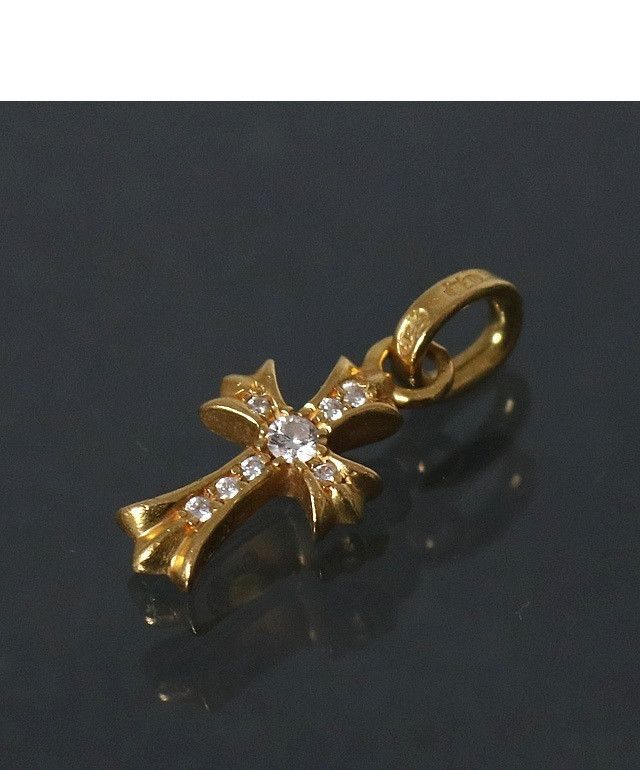 Chrome Hearts 22K Baby Fat Cross Charm Pave Diamond Pendant