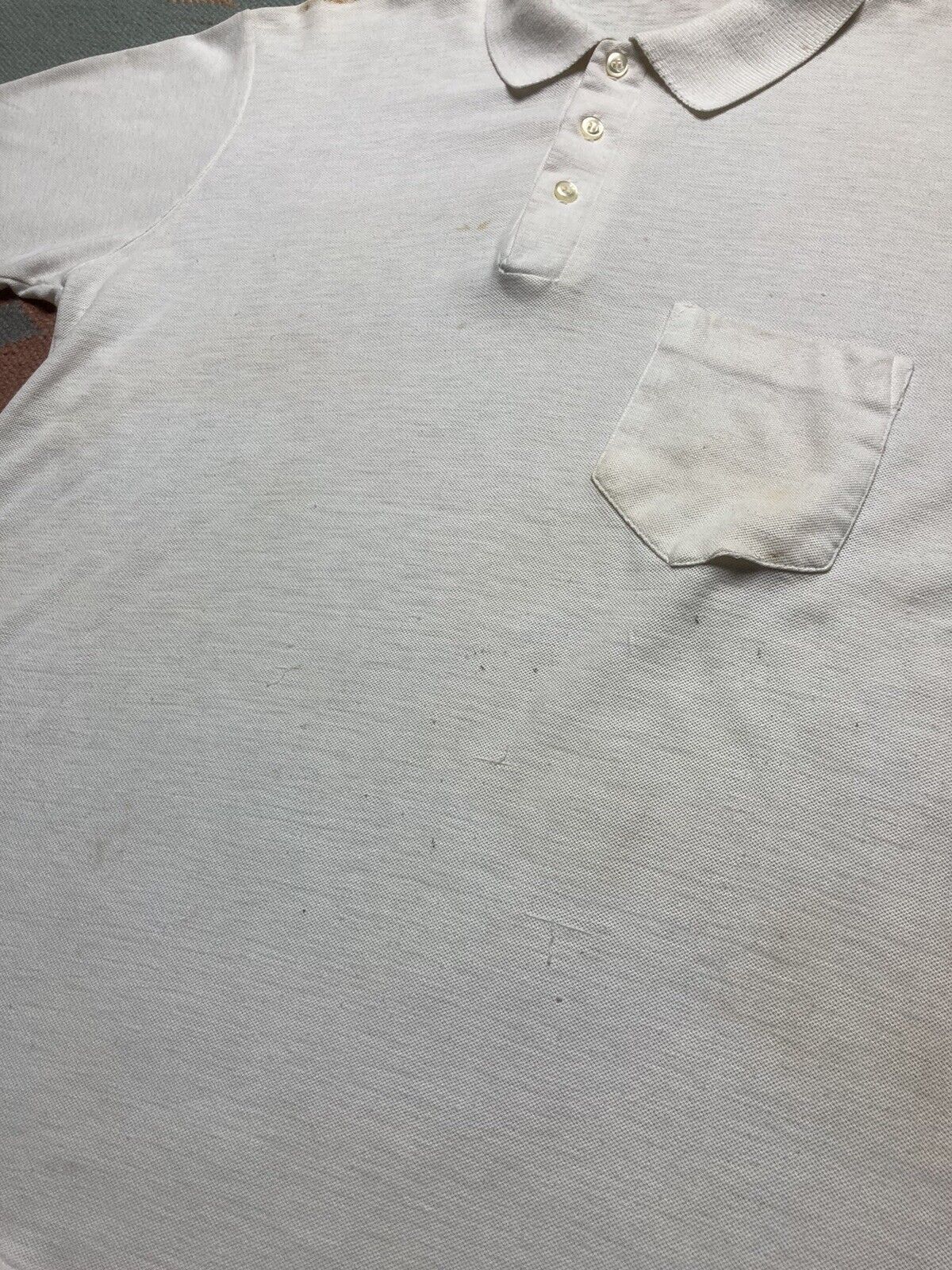 Vintage VTG 70s polo shirt blank white soft thin worn adult large Size US L / EU 52-54 / 3 - 2 Thumbnail