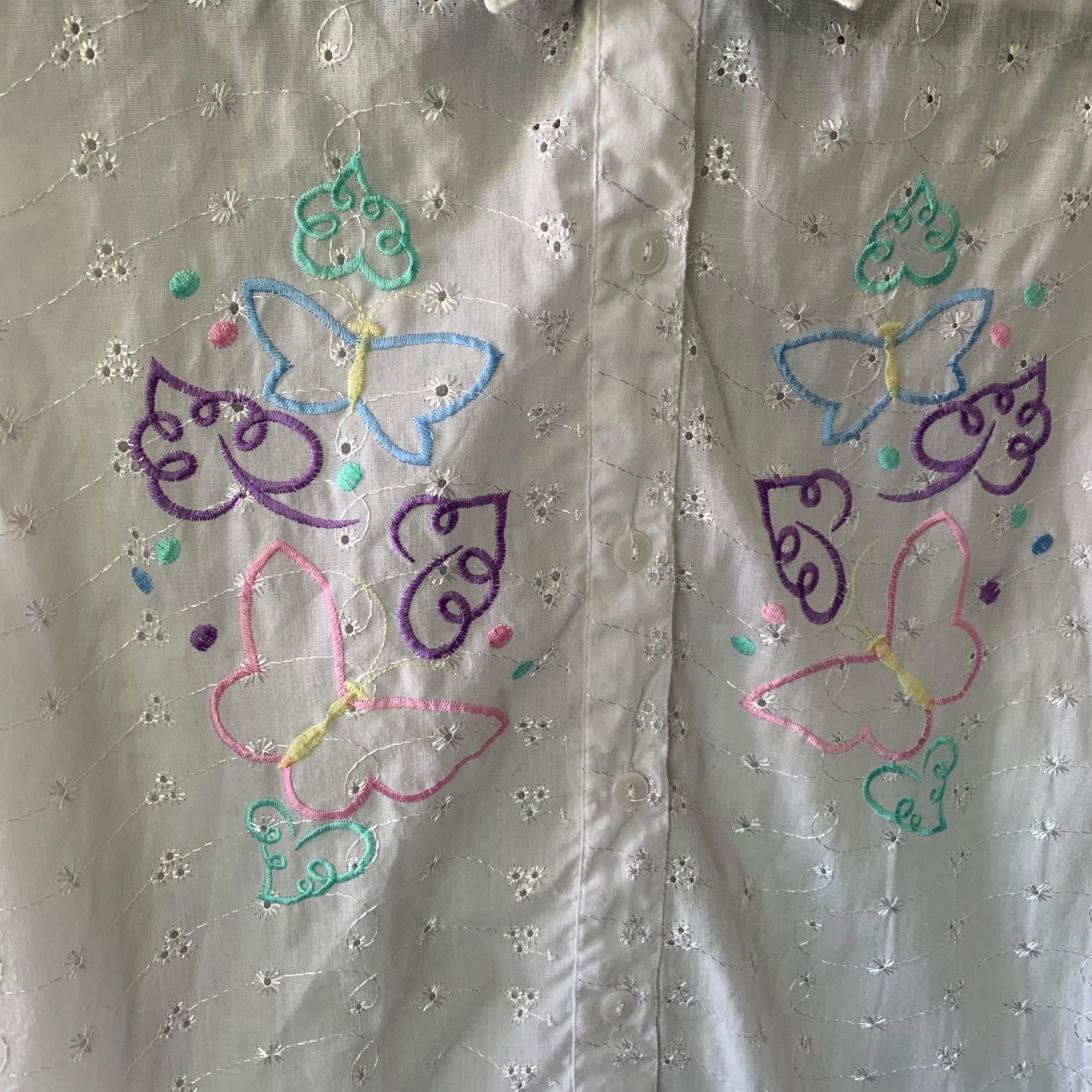 Vintage Vintage Nick & Sarah Pastel Butterfly Embroidered Eyelet Blo Size L / US 10 / IT 46 - 2 Thumbnail