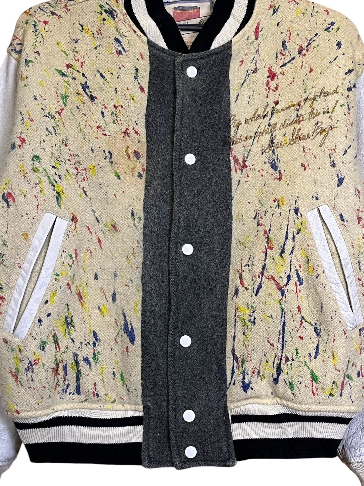 Japanese Brand SHOE SHINE BOY CUSTOM PAINT SPLASH VARSITY LEATHER SLEEVE Size US XL / EU 56 / 4 - 5 Thumbnail