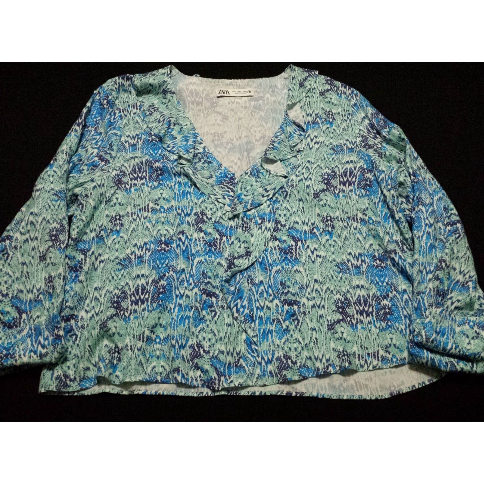 Zara Zara Blouse Womens XL Multicolor Geometric Long Sleeve V-Neck Ruffle Shirt Size XL / US 12-14 / IT 48-50 - 3 Thumbnail