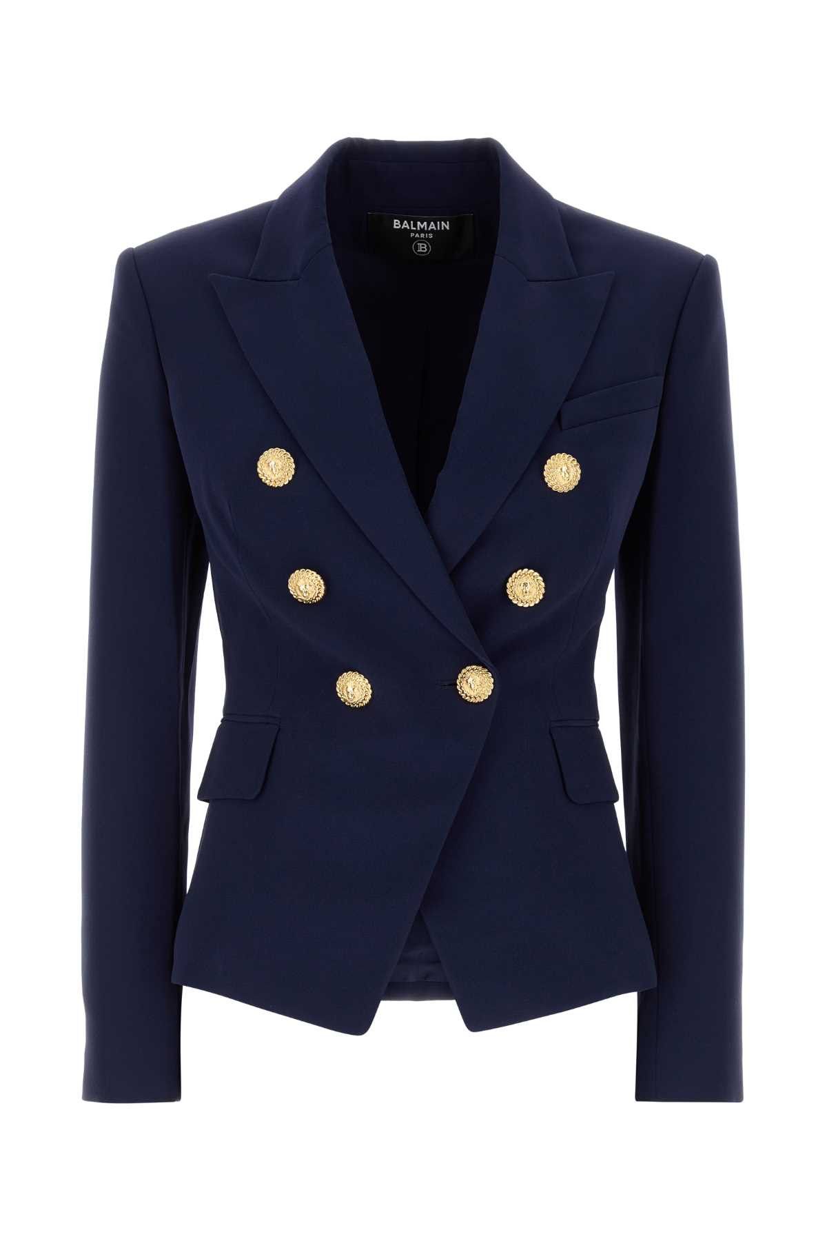 Balmain Navy Blue Crepe Blazer | Grailed