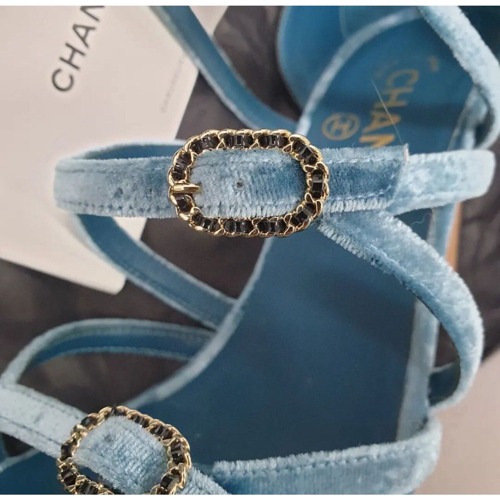 Chanel Chanel Blue Velvet Sandals Sz.38 Size US 7 / IT 37 - 4 Thumbnail