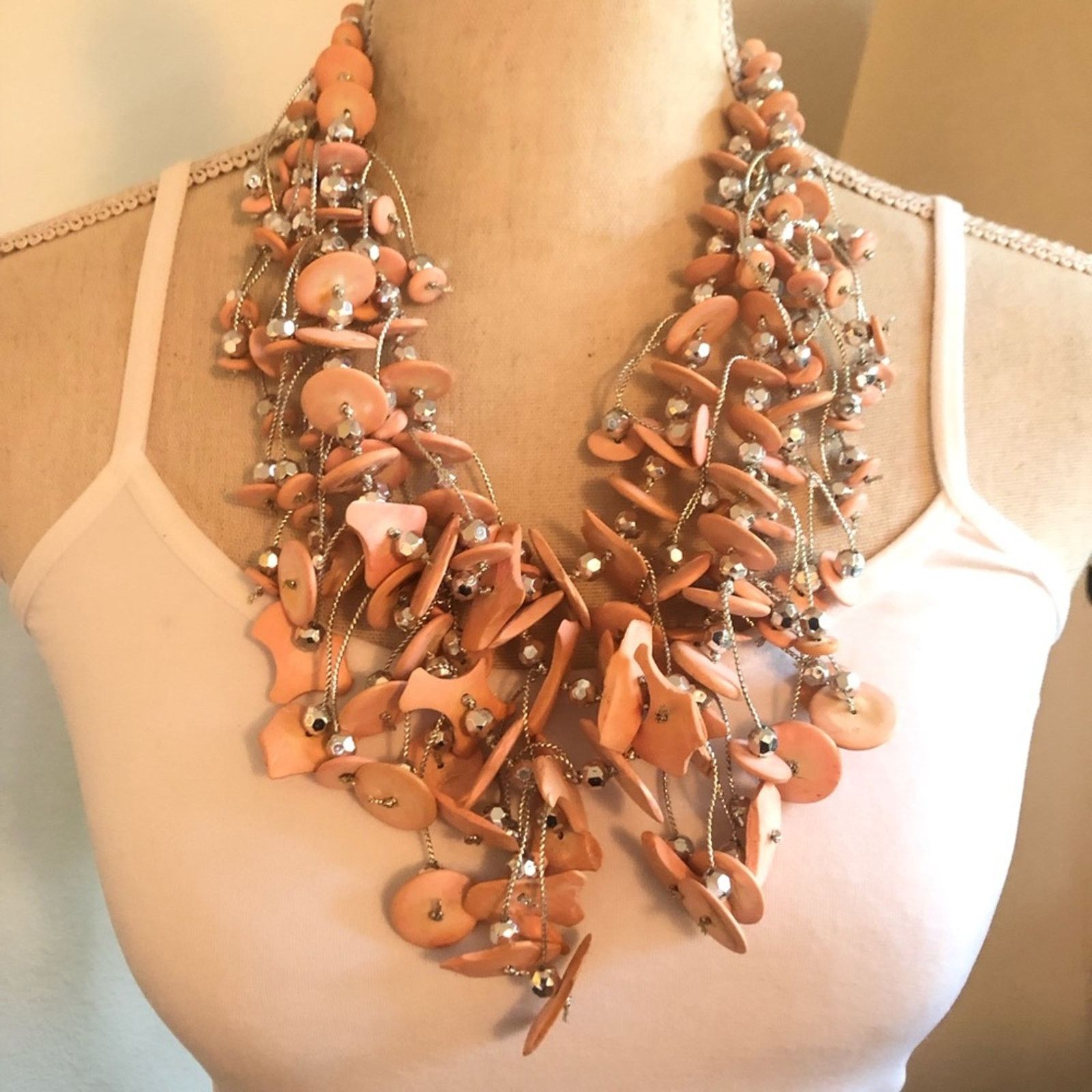 Vintage Vintage blush disc multi strand cluster necklace Size ONE SIZE - 1 Thumbnail