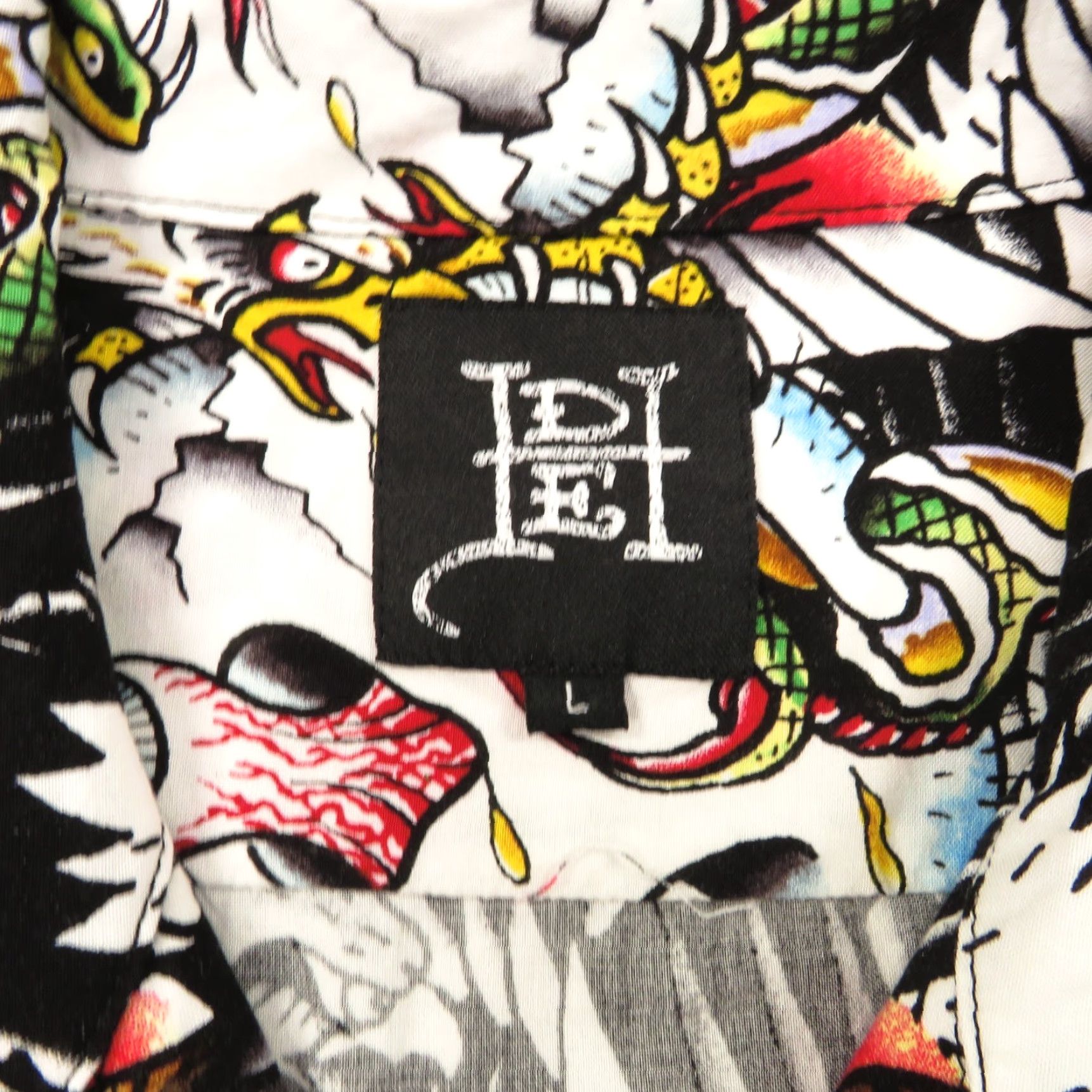 Ed Hardy Ed Hardy Shirt Mens Large Visocse Loop Collar Camp AOP Y2K Skull Punk Tattoo SS Shirt Mens L White Cotton Button-Up Collared Button Size US L / EU 52-54 / 3 - 4 Thumbnail