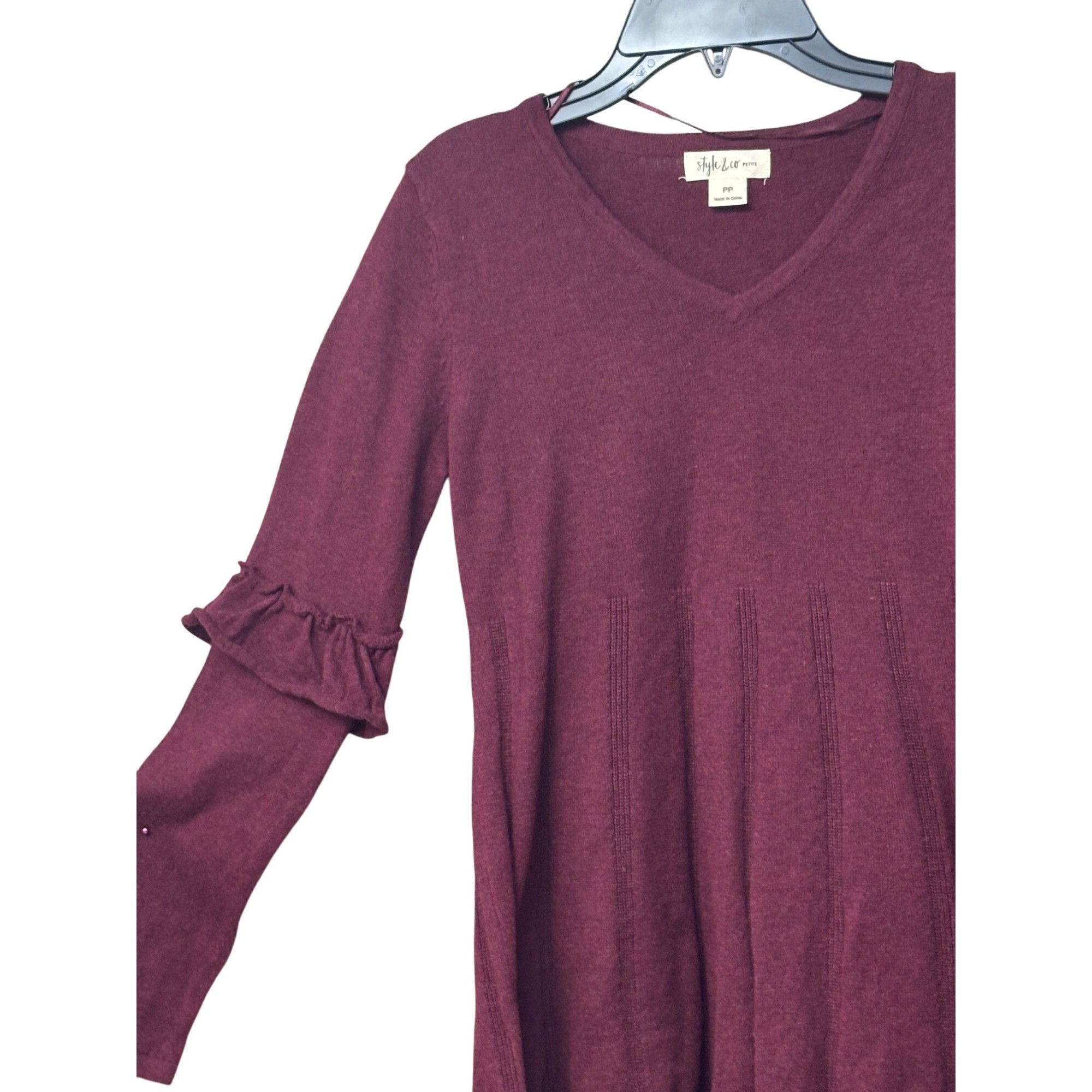 Other Style & Co Petite Pleated Ruffle-Sleeve Sweater, Medium Pur Size ONE SIZE - 3 Thumbnail