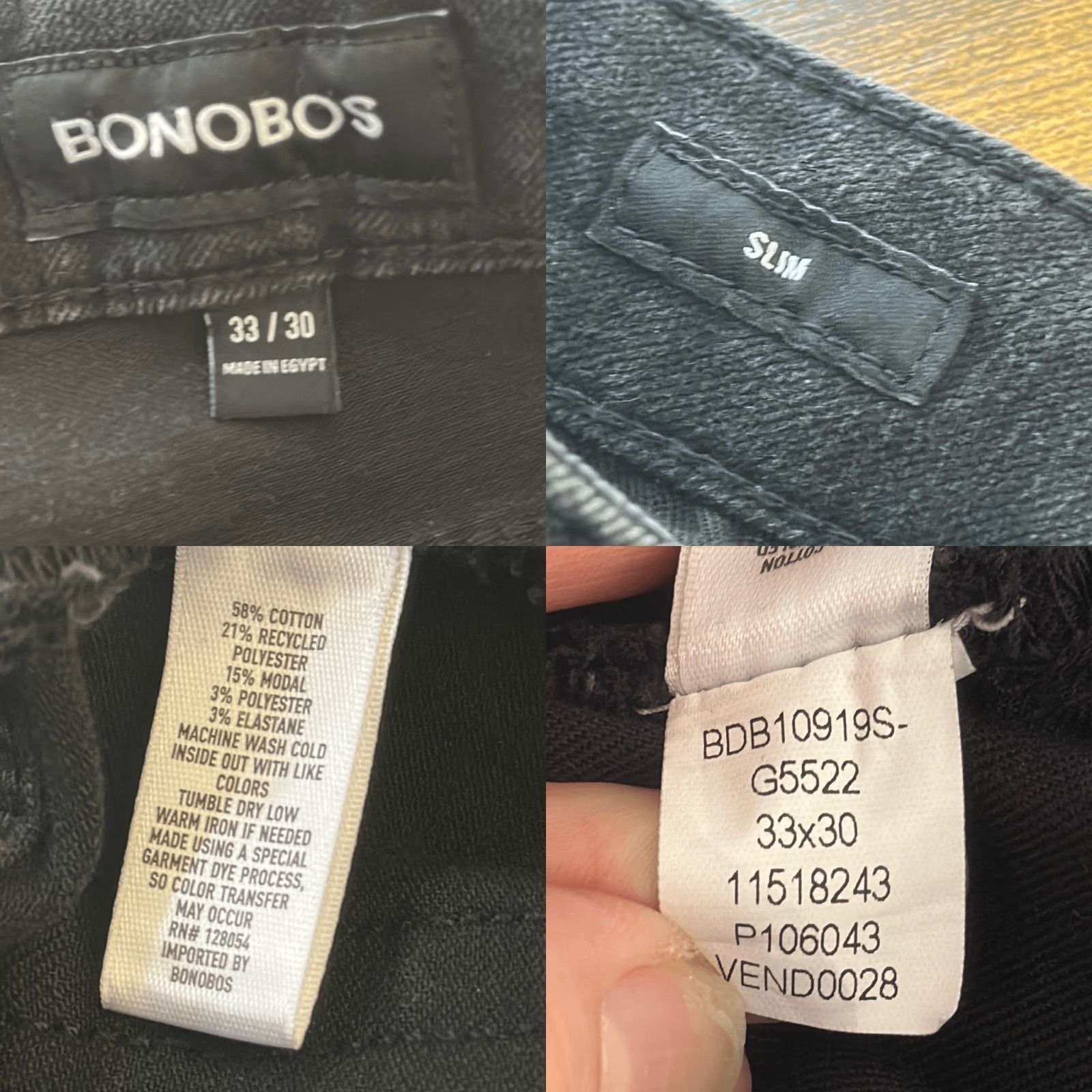 Bonobos Bonobos Jeans Mens W33 x L30 Slim Taper Black Jeans Stretch Size US 33 - 8 Thumbnail