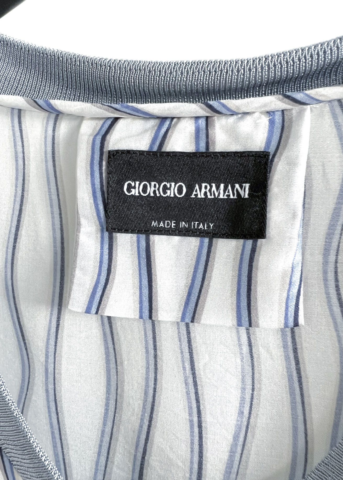 Giorgio Armani Giorgio Armani White Blue Wave Striped GA Logo Silk Top Size US M / EU 48-50 / 2 - 3 Thumbnail