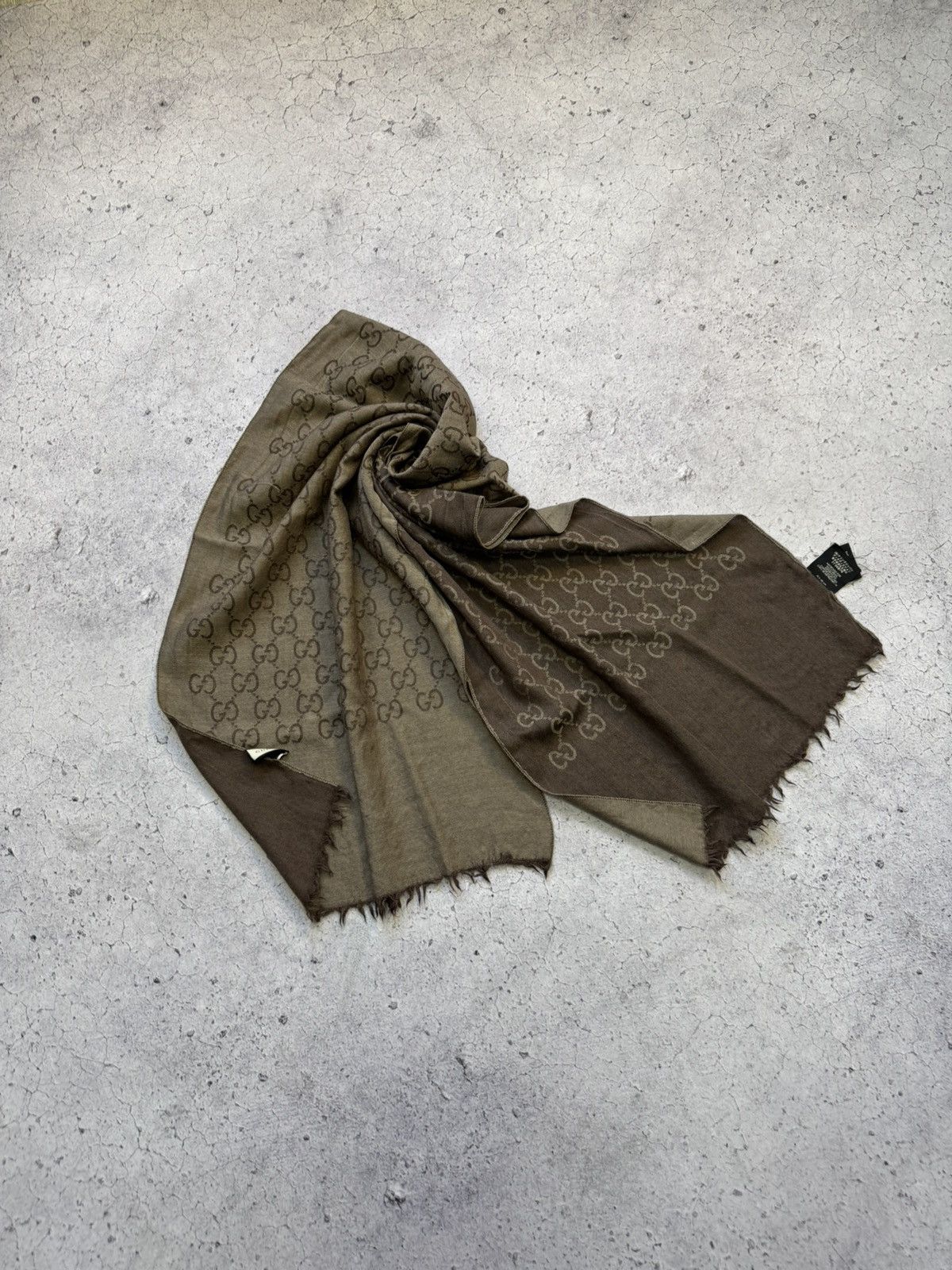 Gucci Scarf Monogram Wool+Silk Print Logo