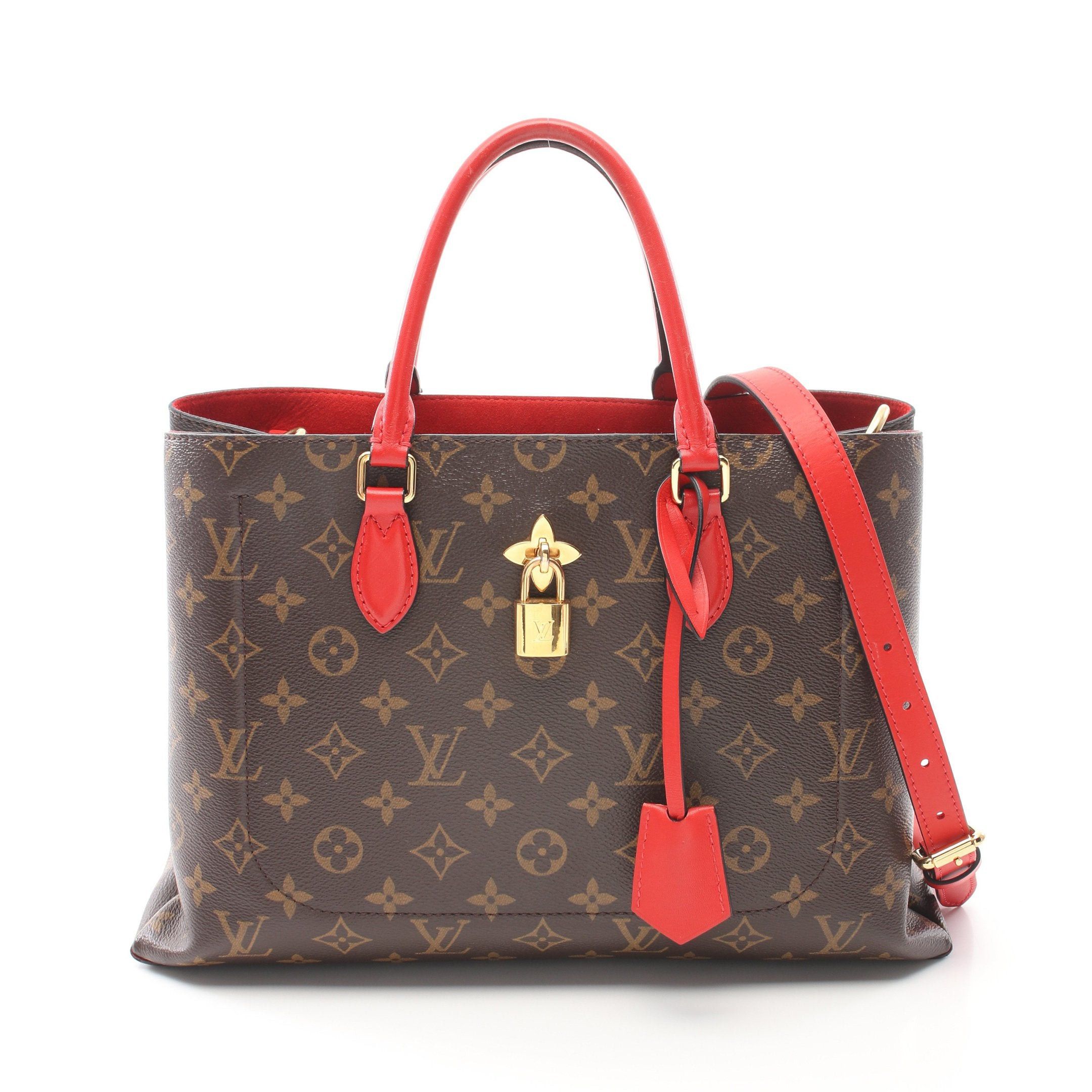 Louis Vuitton Louis Vuitton Flower Tote Monogram Coquelicot Handbag Bag Leather Brown Red Size ONE SIZE - 1 Thumbnail
