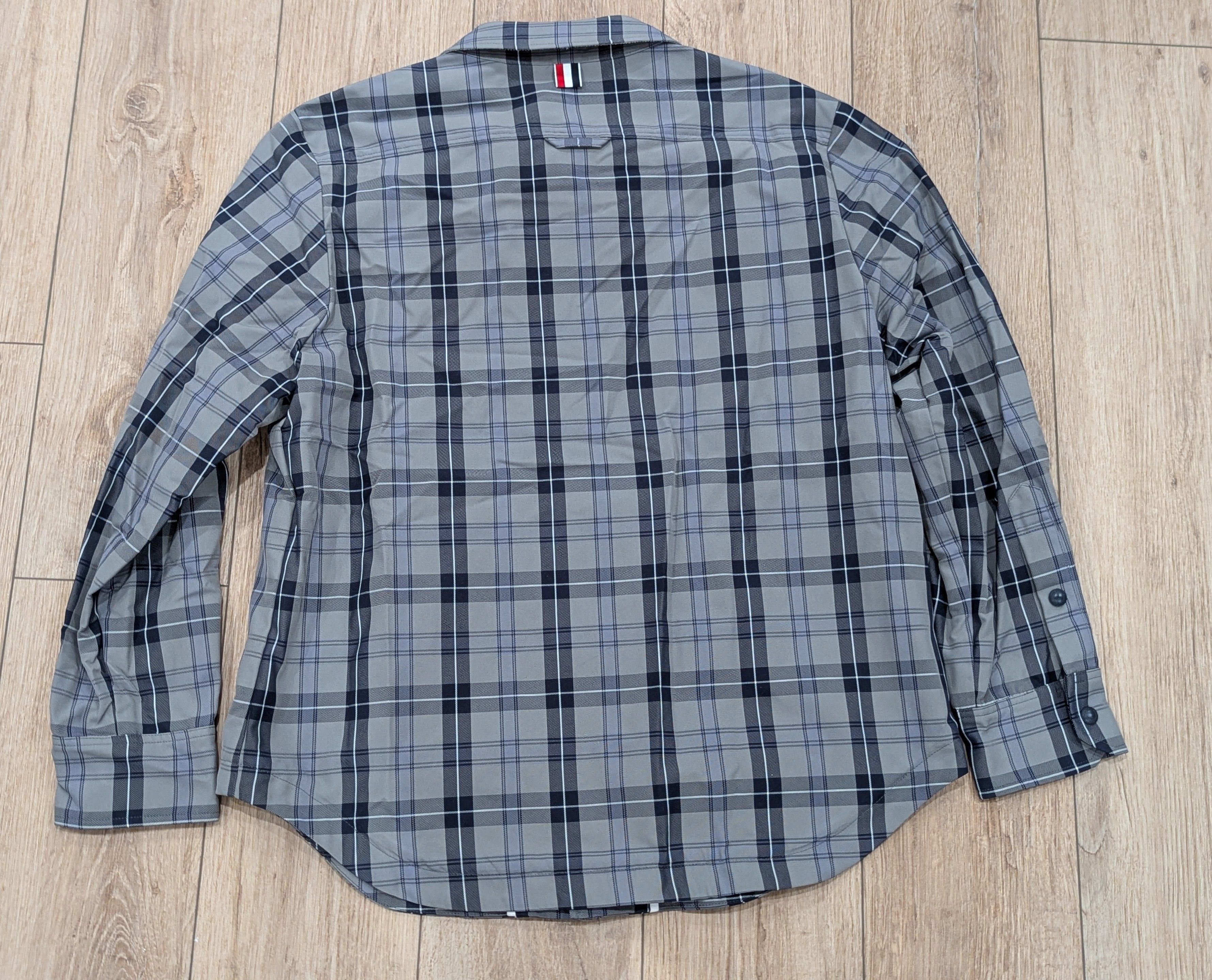 Thom Browne THOM BROWNE Plaid Curved Hem Shacket Shirt Jacket Gray 4 Size US XL / EU 56 / 4 - 5 Thumbnail