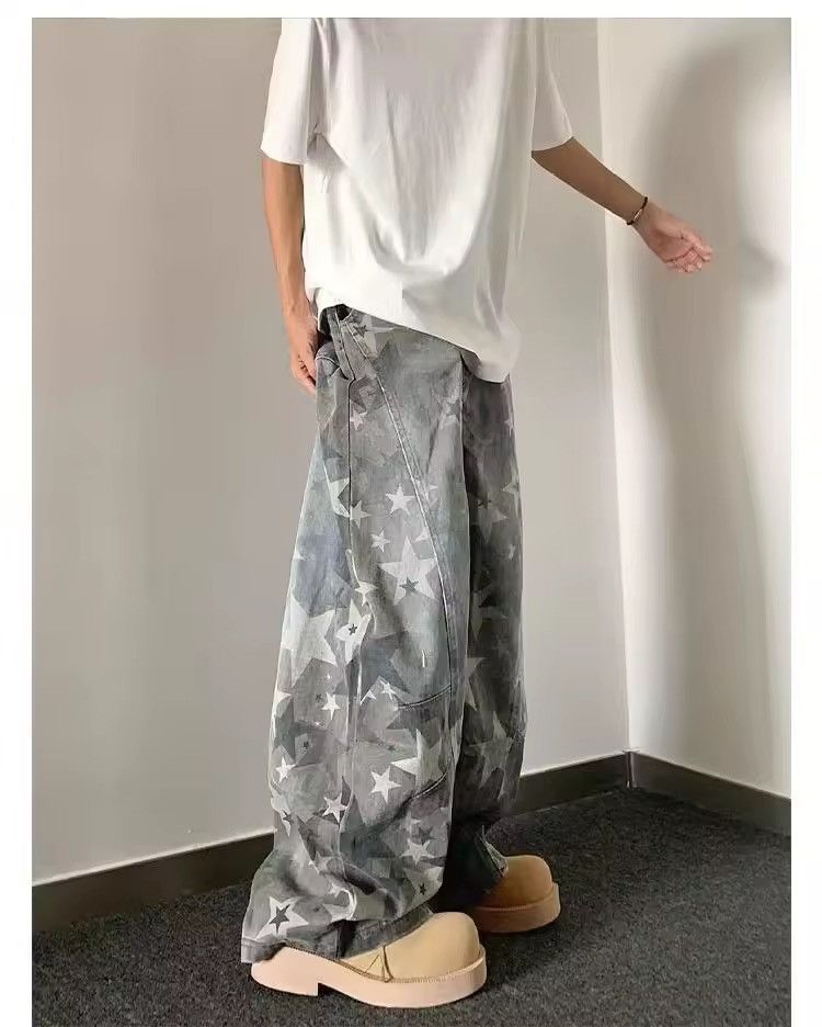 Jean Retro Vintage Style Star Printed Cargo Loose Jeans Size US 30 / EU 46 - 2 Thumbnail