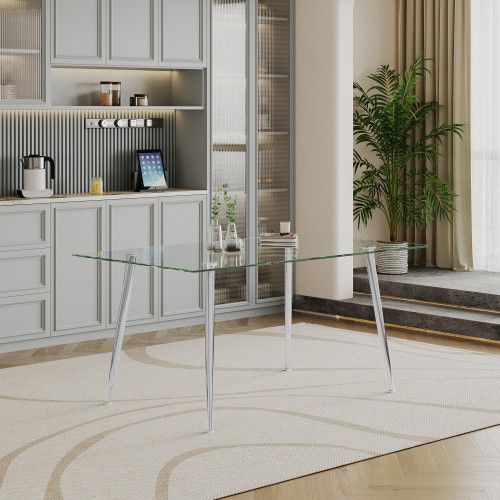 Designer × Homemade 0.32" Thick Tempered Glass Top Dining Table with Silver Stai Size US L / EU 52-54 / 3 - 5 Thumbnail