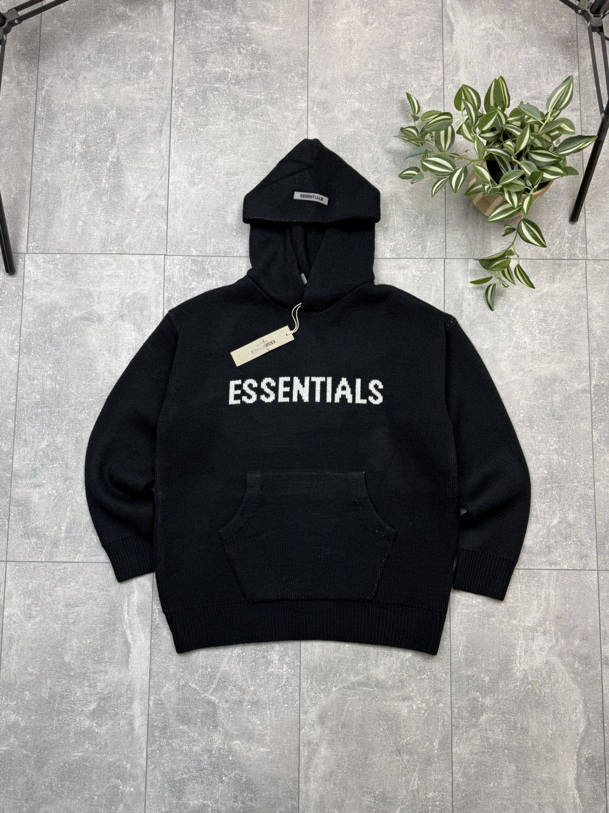 NWT Fear Of God Essentials Black Knit Hoodie S Oversized