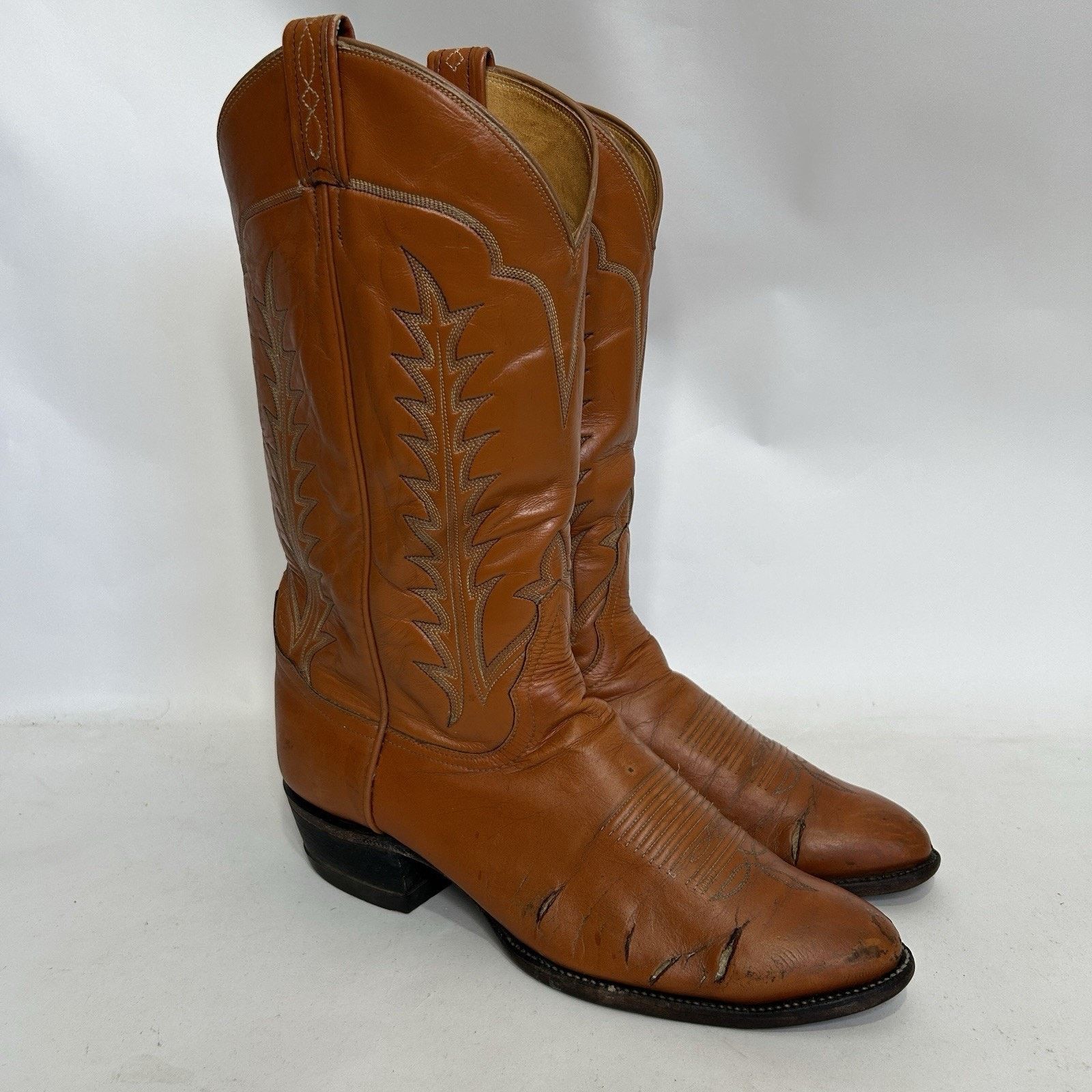 Tony Lama Vintage Tony Lama Cowboy Boots “Tan Brown” Black Label Size US 10.5 / EU 43-44 - 1 Thumbnail