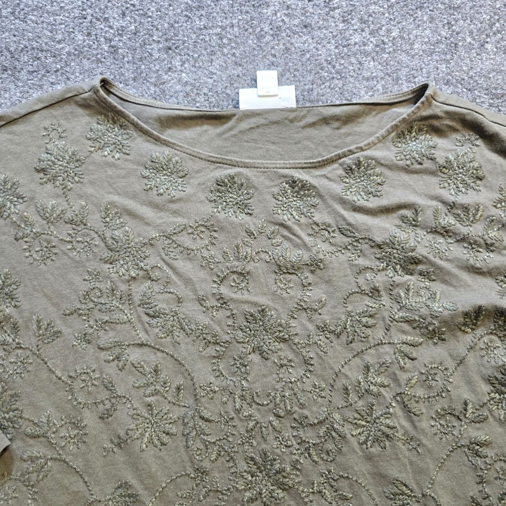 J. Jill J Jill Top Womens Size Small Green Long Sleeve Floral Embroidered Casual Blouse Size S / US 4 / IT 40 - 2 Thumbnail