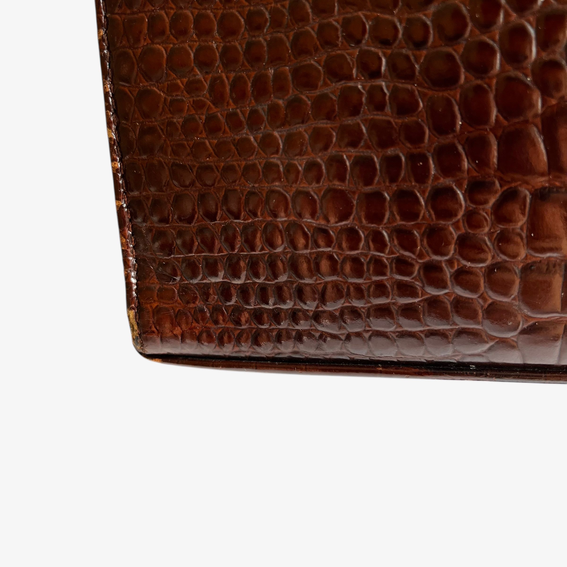 Other Vintage 1950s Crocodile Embossed Brown Leather Shoulder Bag Size ONE SIZE - 7 Thumbnail