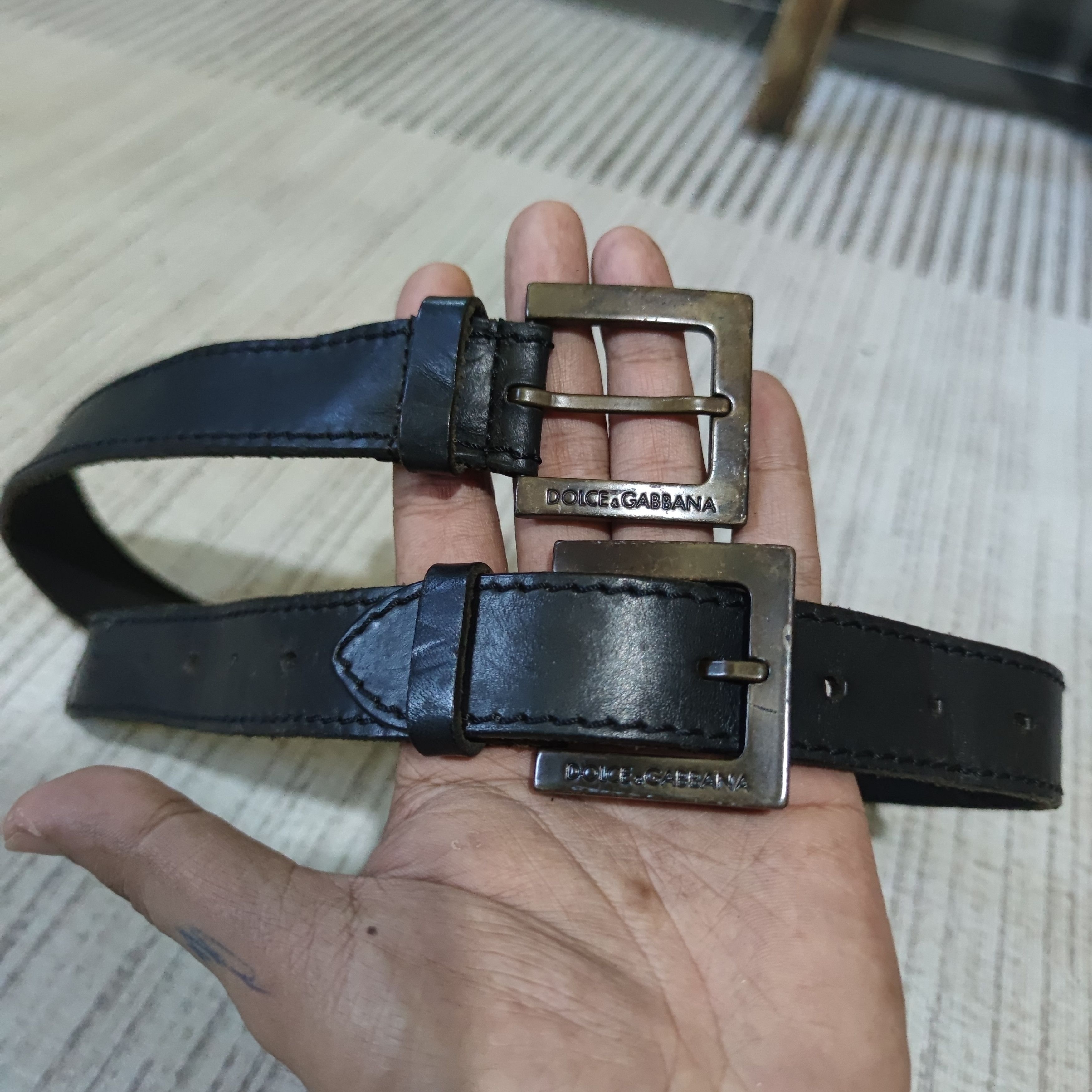 Dolce & Gabbana AUTHENTIC DOLCE & GABBANA DOUBLE BUCKLE LEATHER BELT Size 34 - 1 Thumbnail
