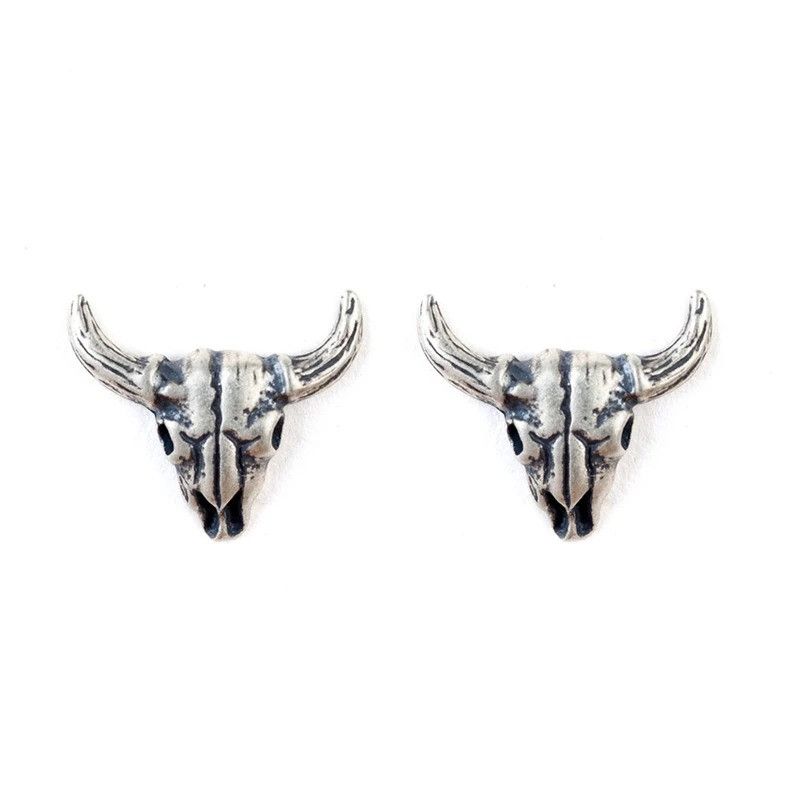Jewelry Tiny Skull Bull Stud Earrings 925 Sterling Ear Charms Gift Size ONE SIZE - 5 Thumbnail
