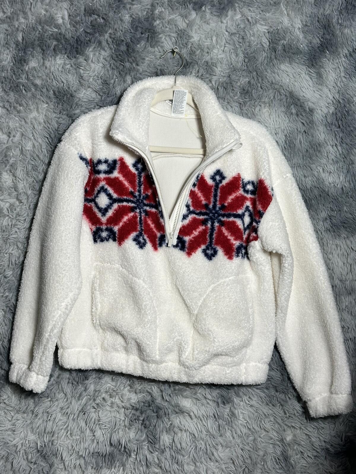 Unknown London White Fleece Half-Zip Pullover with Red and Blue Pattern Size S / US 4 / IT 40 - 1 Thumbnail
