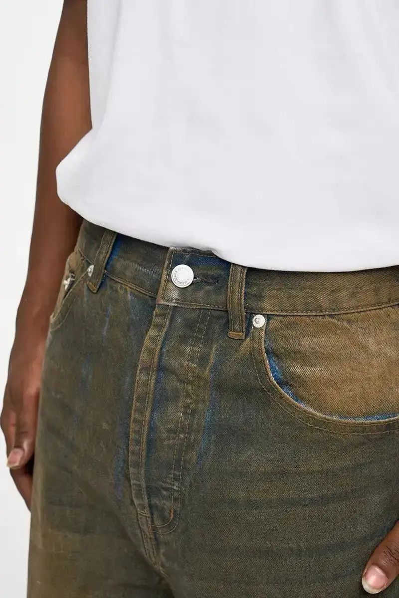 Japanese Brand Oil Wax Distressed Mud Coated Brown Design Jeans Size US 32 / EU 48 - 4 Thumbnail