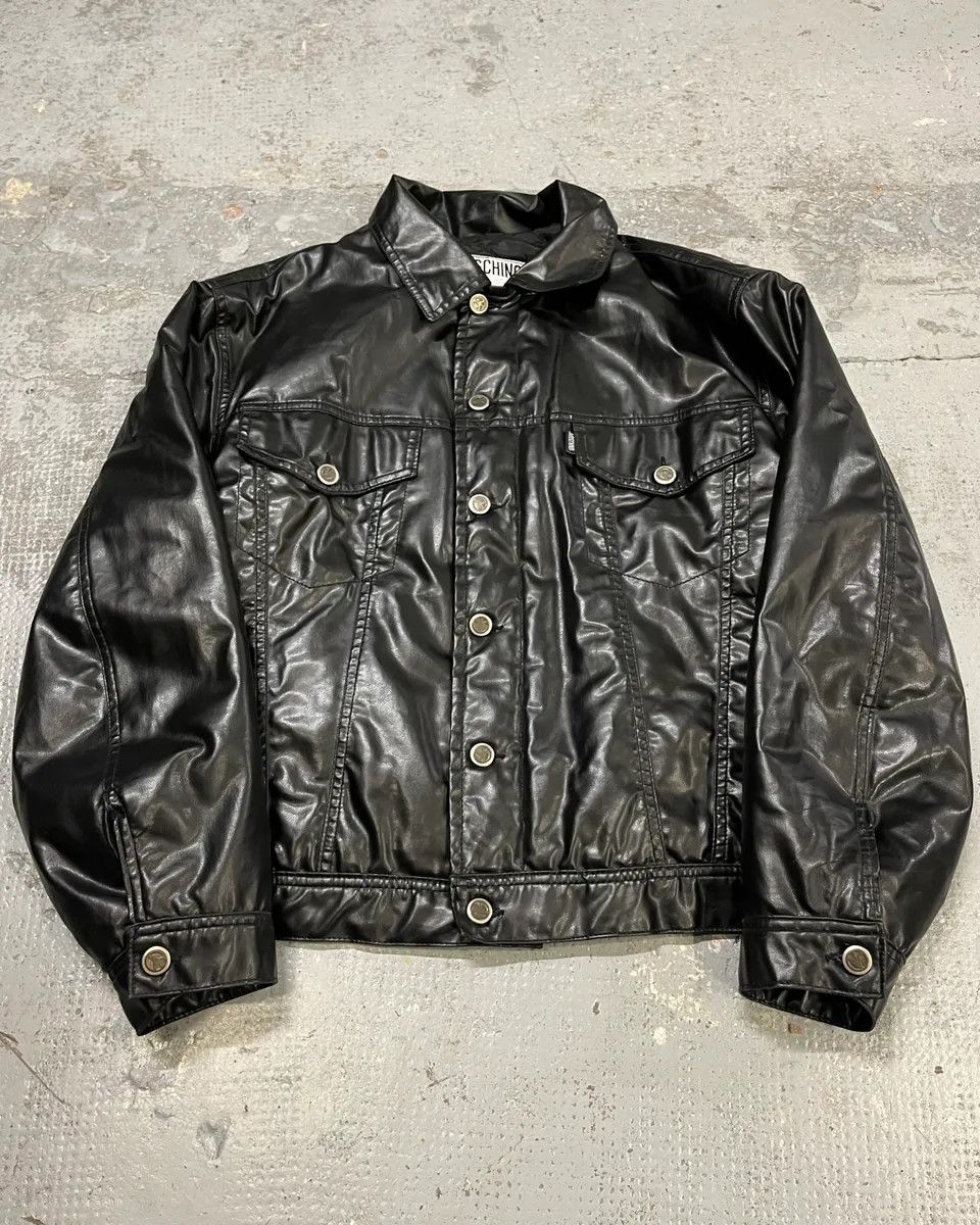 Moschino 1990s Moschino Black Trucker Eco Leather Jacket Size US S / EU 44-46 / 1 - 1 Thumbnail