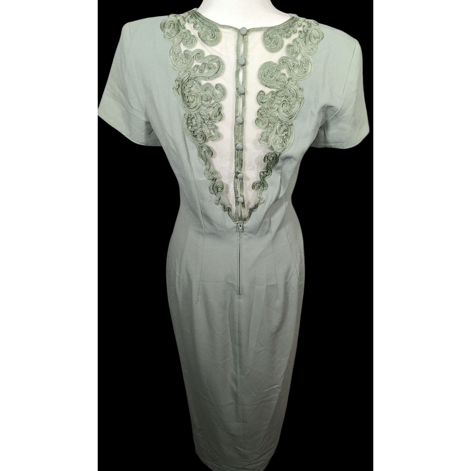 MAGGY LONDON Vintage Maggy London Light Green Lace Back Dress Size L / US 10 / IT 46 - 2 Thumbnail