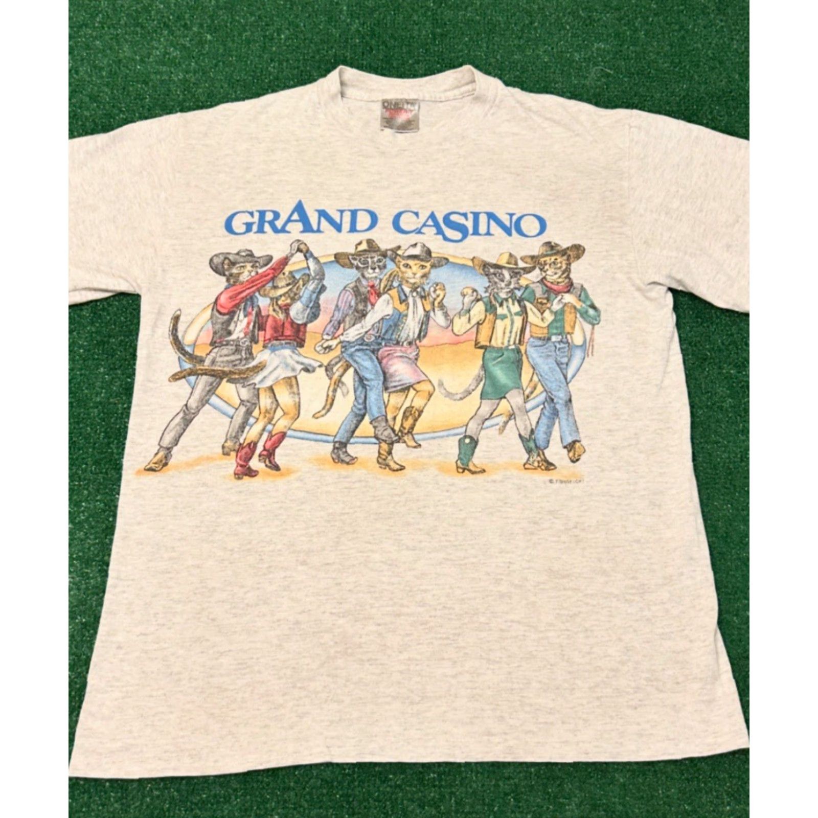 Vintage VINTAGE Grand Casino Dancing Cats Western Funny Cat VTG Double Sided Shirt M Gray Mens 90s Cats Cowboy Animals 1990s Size US M / EU 48-50 / 2 - 4 Thumbnail