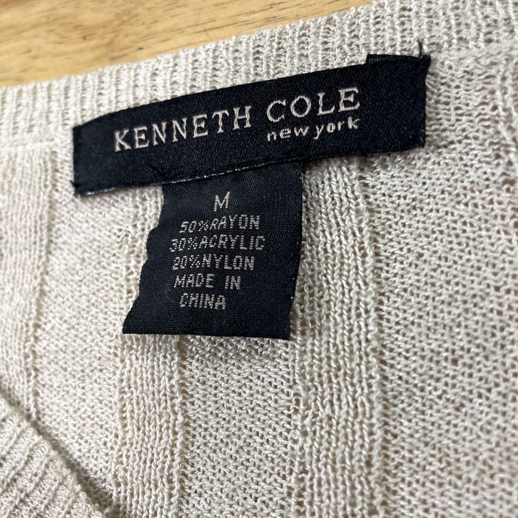 Kenneth Cole VINTAGE Kenneth Cole NY Ribbed Stretch Sweater Women M Tan Brown Minimal Western Vneck Shirt Size M / US 6-8 / IT 42-44 - 6 Thumbnail