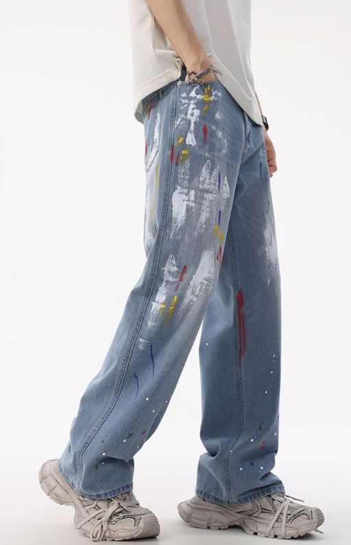 Japanese Brand American high-street splatter paint baggy wide-leg jeans Size US 32 / EU 48 - 2 Thumbnail