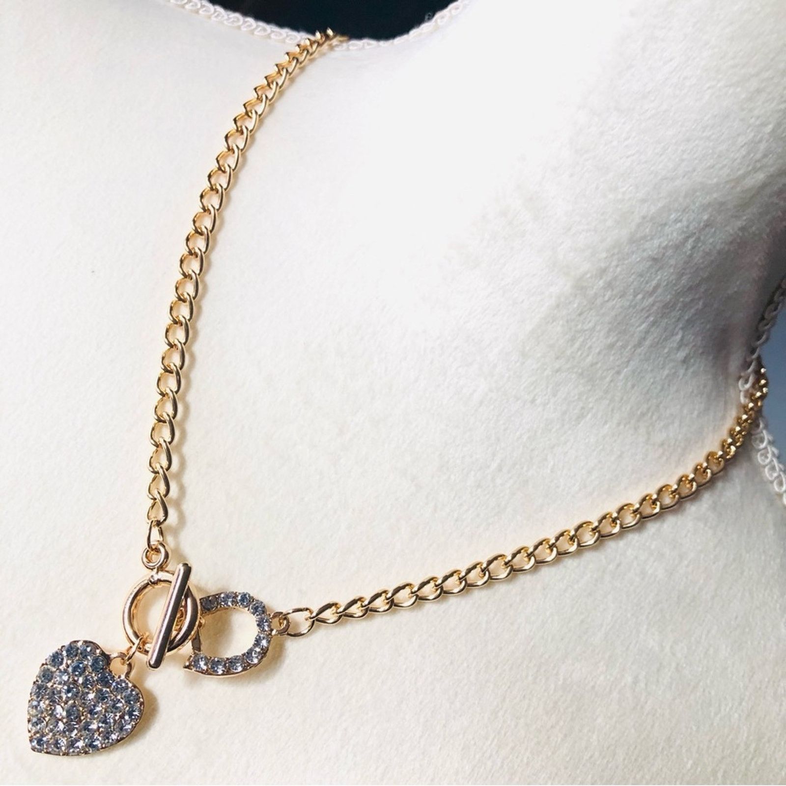 Jewelry Sparkle clear rhinestone heart slider chain necklace Size ONE SIZE - 1 Thumbnail