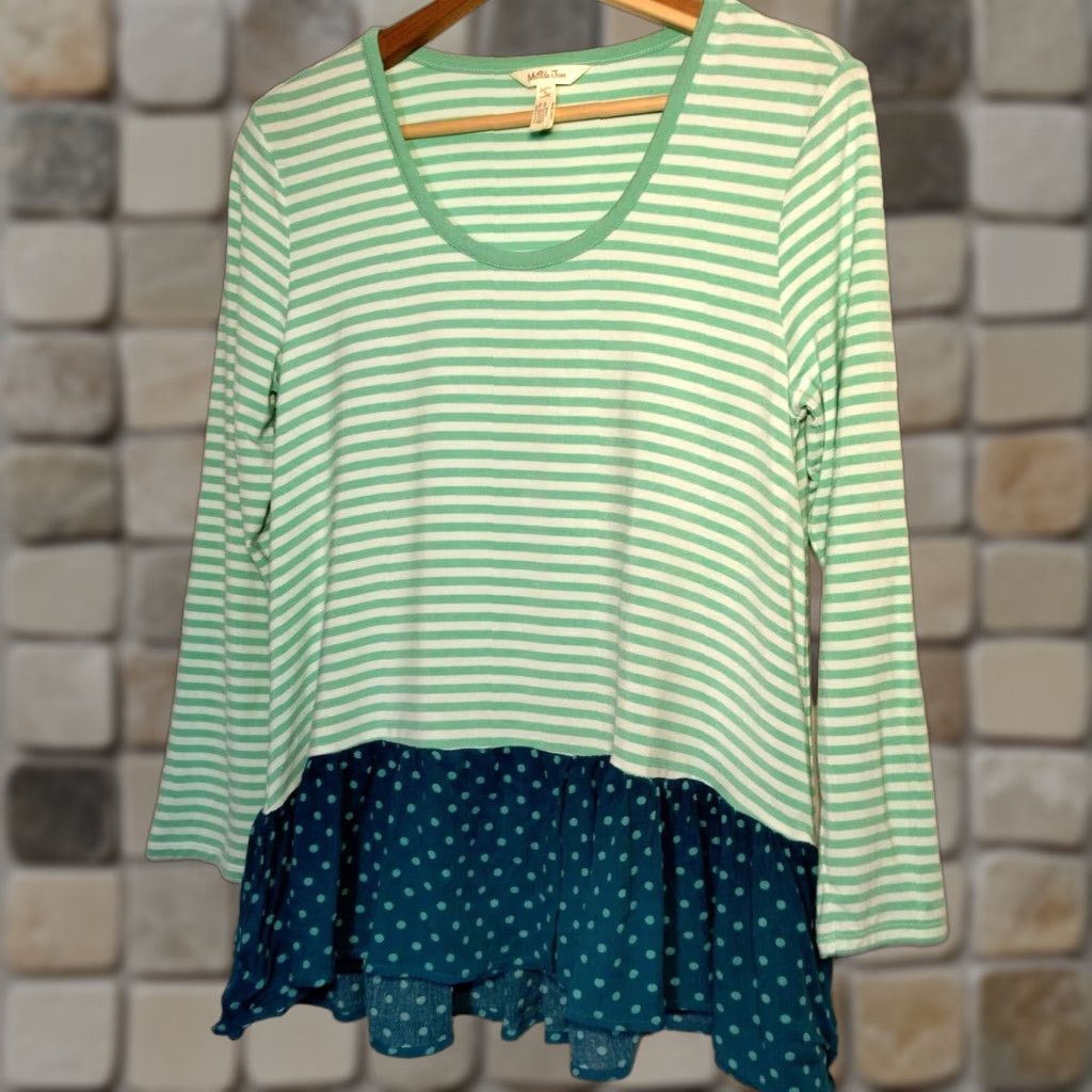 Vintage MATILDA JANE Comfortable Green Striped Peplum Tunic Shirt S Long Sleeve Ruffle Womens Size S / US 4 / IT 40 - 1 Thumbnail