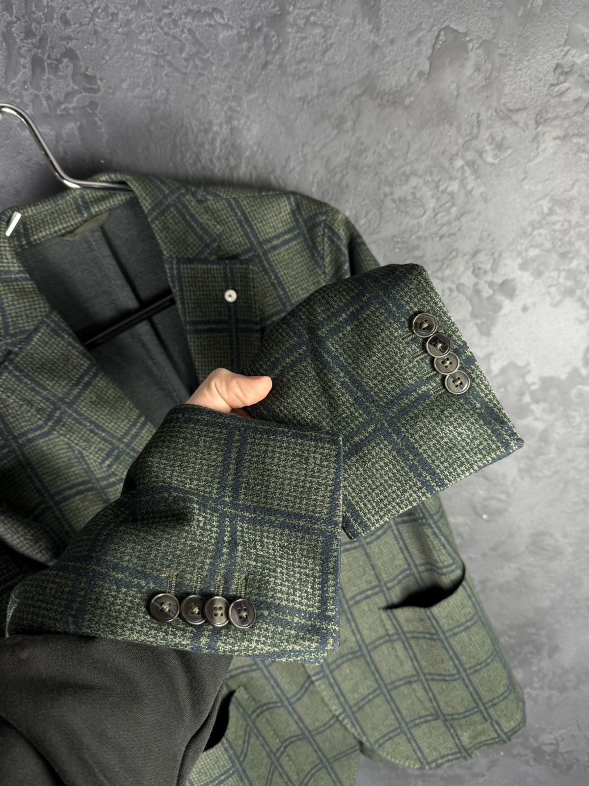 L.B.M. 1911 L.B.M. 1911 Olive Green Check Wool-Blend Men’s Blazer 48R Size 48L - 8 Thumbnail