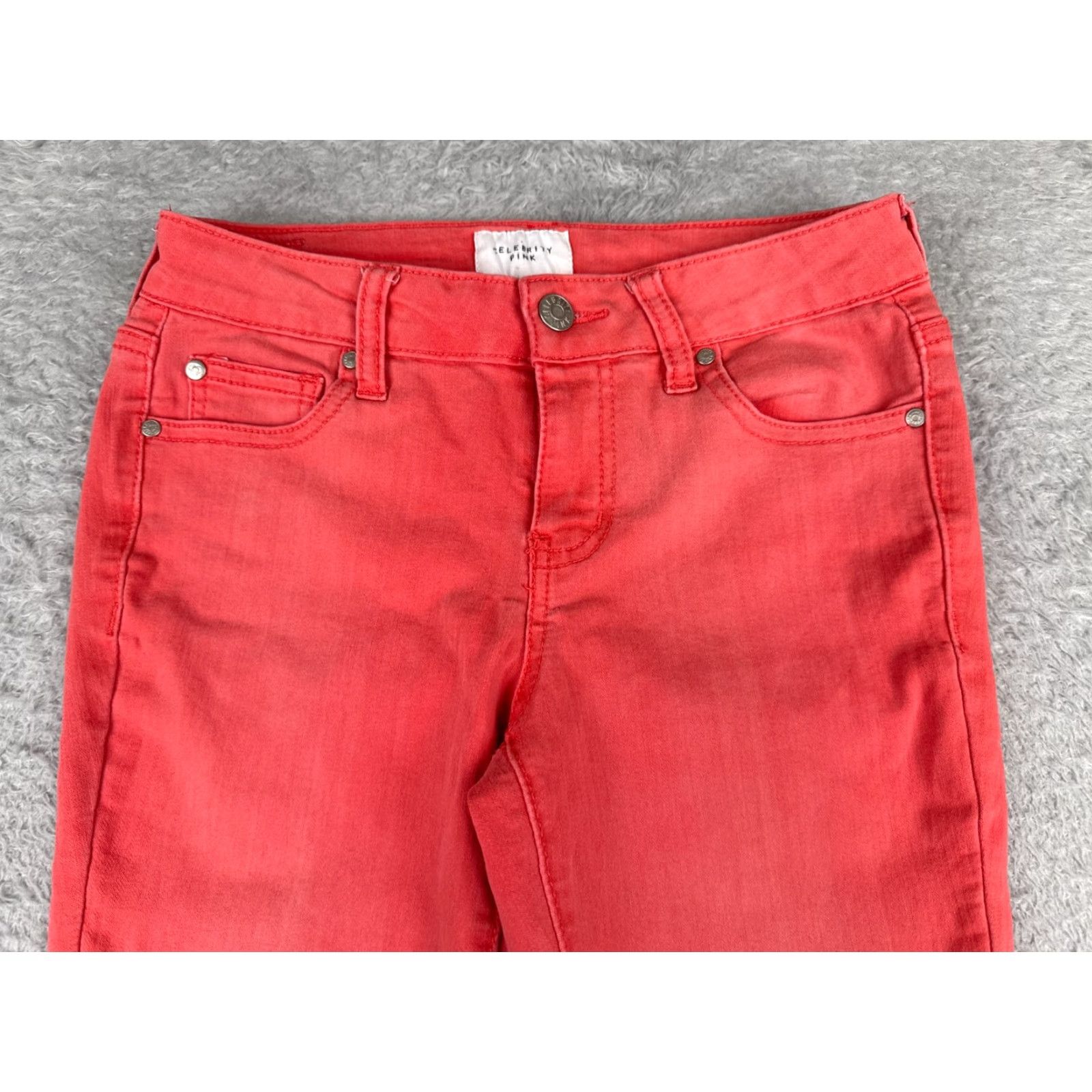 Vintage Celebrity Pink Jeans Junior 1 Coral Denim Skinny Cotton Blend Mid Rise 26x30 Womens Jeans Size 25" / US 0 / IT 36 - 4 Thumbnail