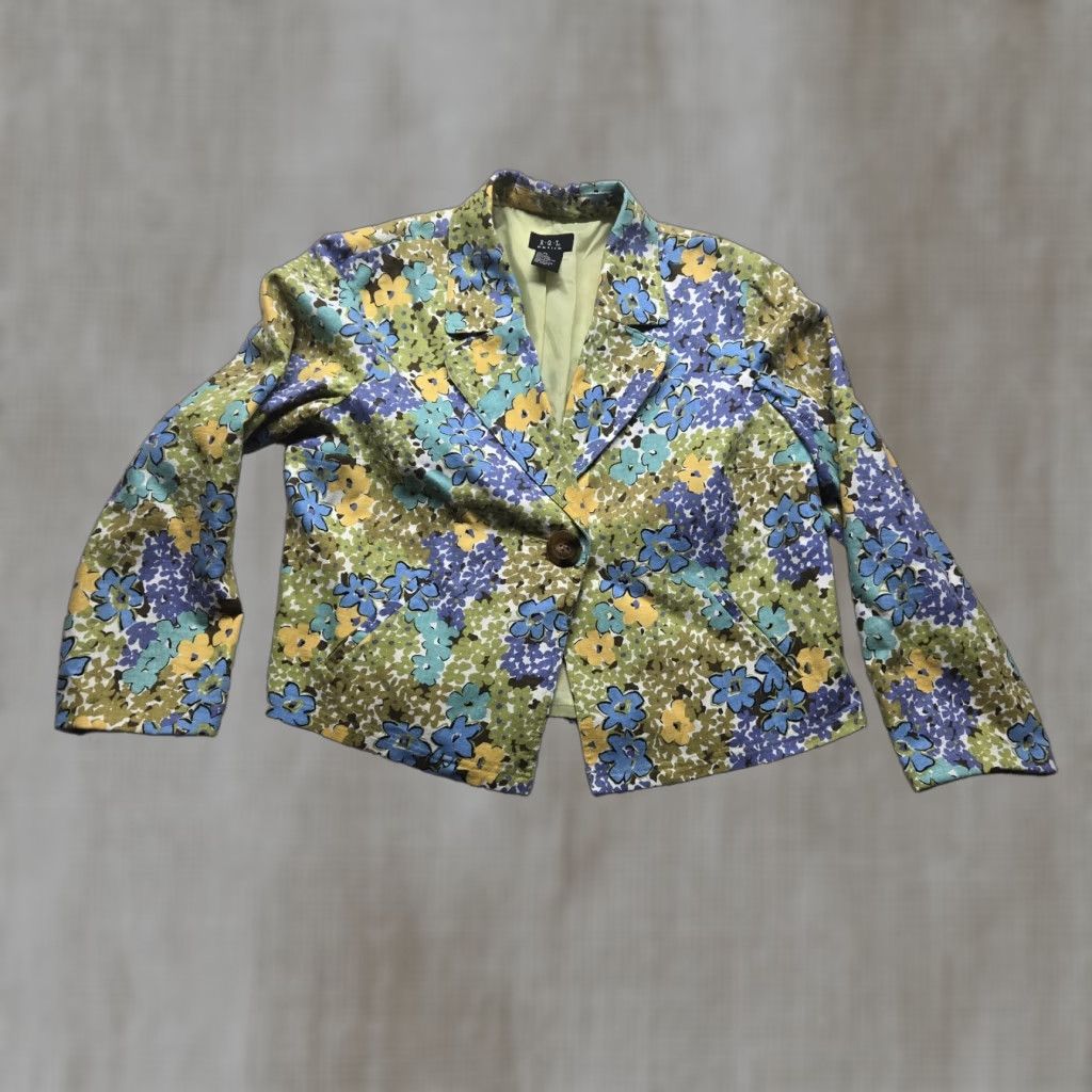 Vintage R.Q.T Blazer Women PL Floral Linen Blend Vintage Jacket Size L / US 10 / IT 46 - 1 Thumbnail
