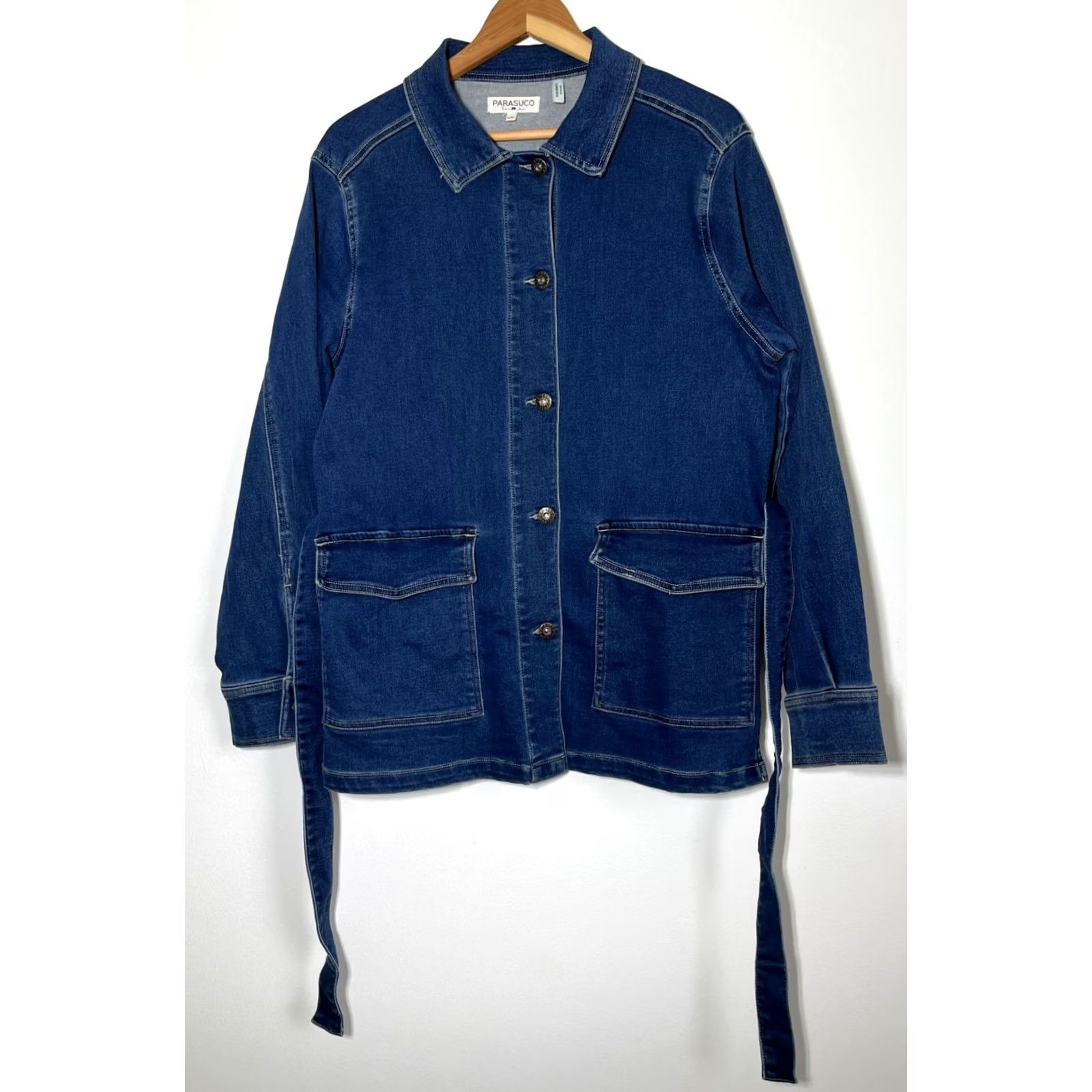Parasuco VINTAGE Parasuco Denim Jeans Belted Jacket Women's L Blue Belted Jacket Size 36" / US 14 / IT 50 - 2 Thumbnail