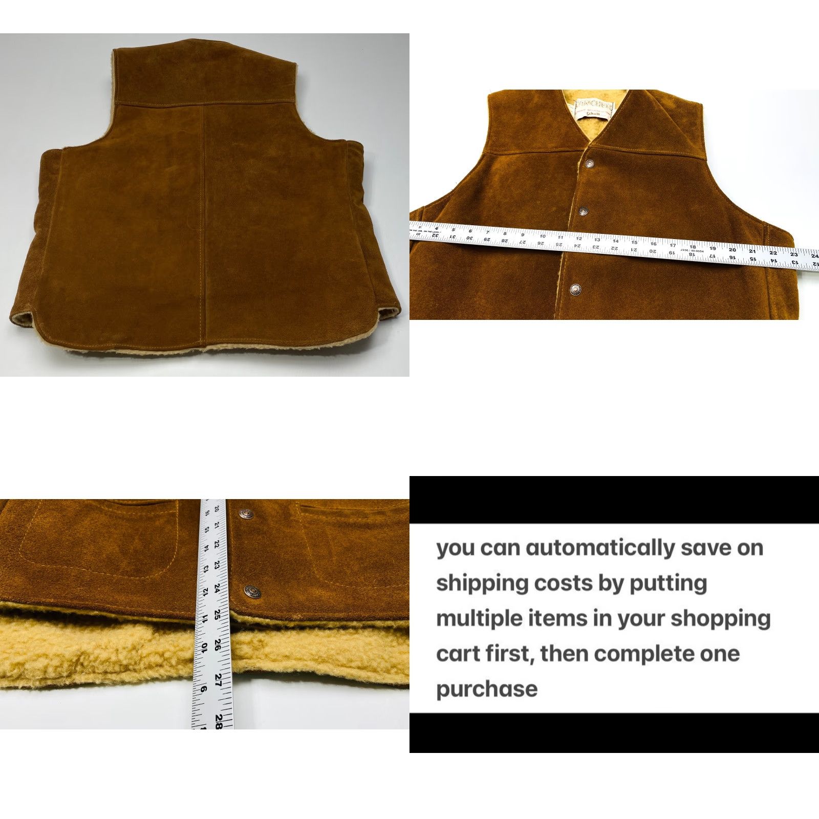 Schott VINTAGE Schott Bros Rancher Vest Mens XL Suede Sherpa Lined Western 70s Biker Size US XL / EU 56 / 4 - 9 Thumbnail