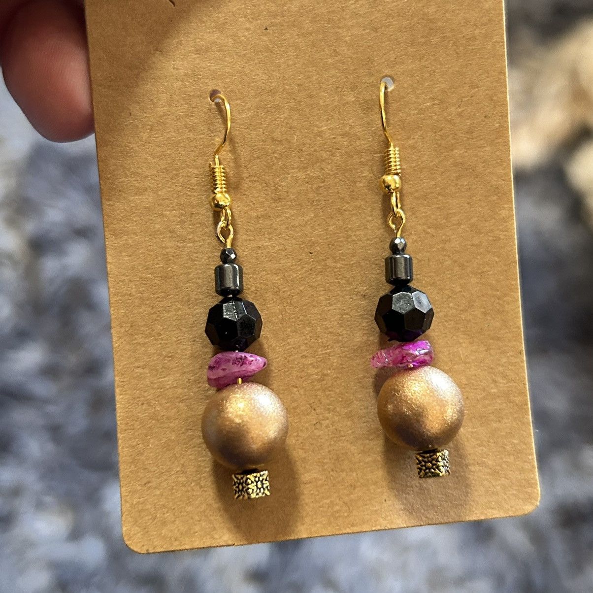 Handmade Handcrafted elegant matte vintage bead earrings Size ONE SIZE - 2 Thumbnail