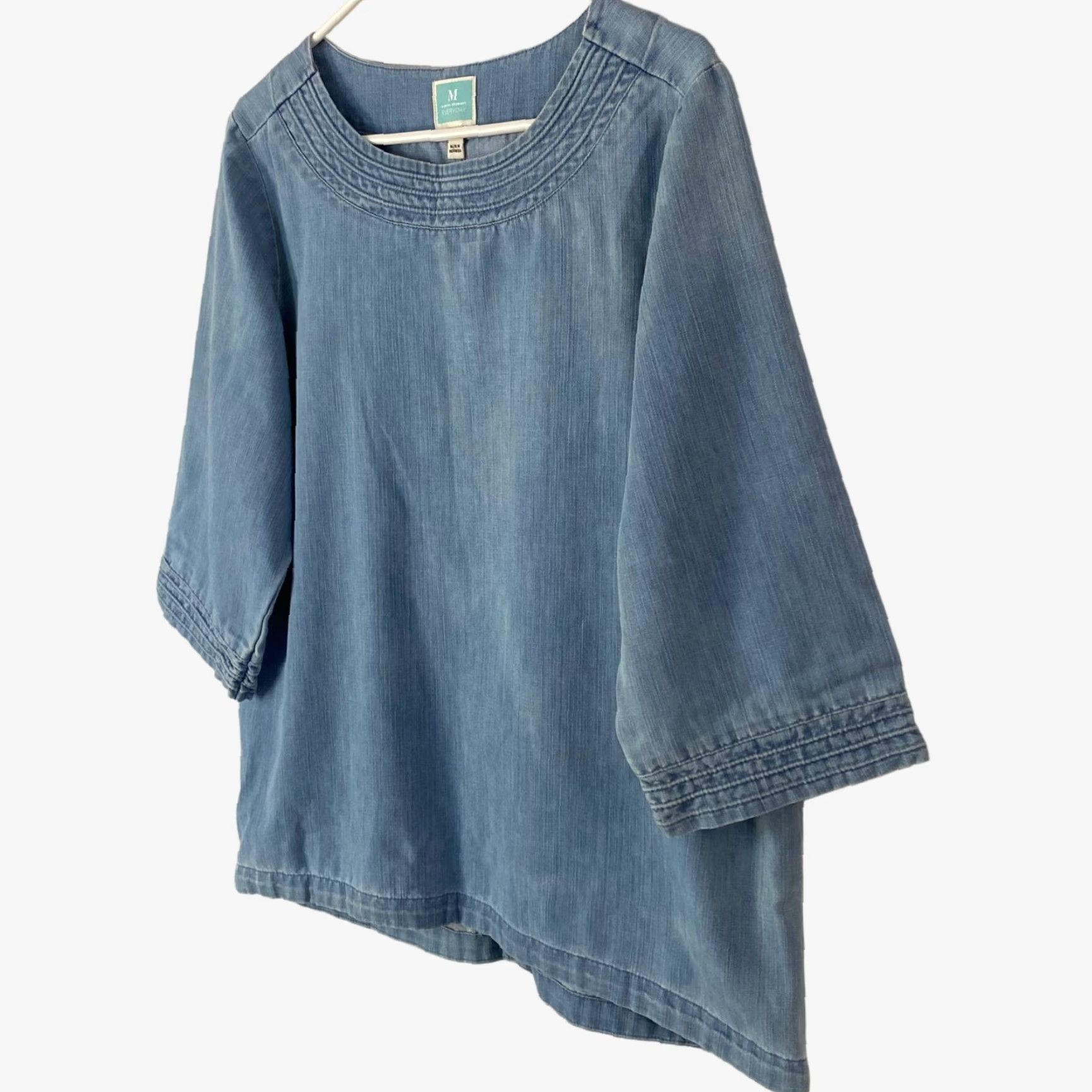 Vintage Martha Stewart Denim Tunic Top 3/4 Sleeve Blue Womens M Pullover Shirt Blouse Casual Knit Cotton Blend Beach Classic Size M / US 6-8 / IT 42-44 - 2 Thumbnail