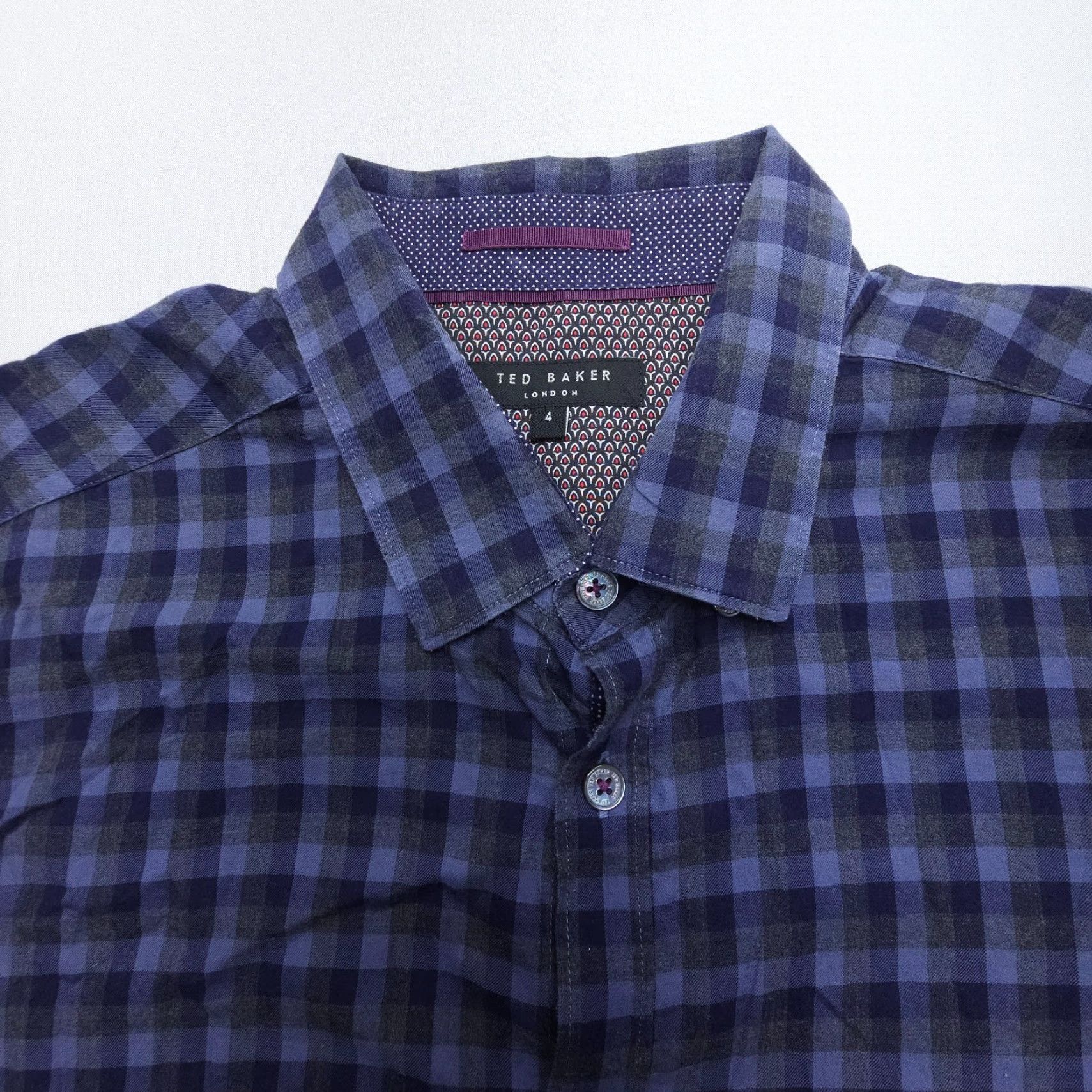 Ted Baker Ted Baker London Button-Up Shirt Mens S Blue Plaid Cotton Knit-Down Collar Casual Business Formal Preppy Size US S / EU 44-46 / 1 - 2 Thumbnail