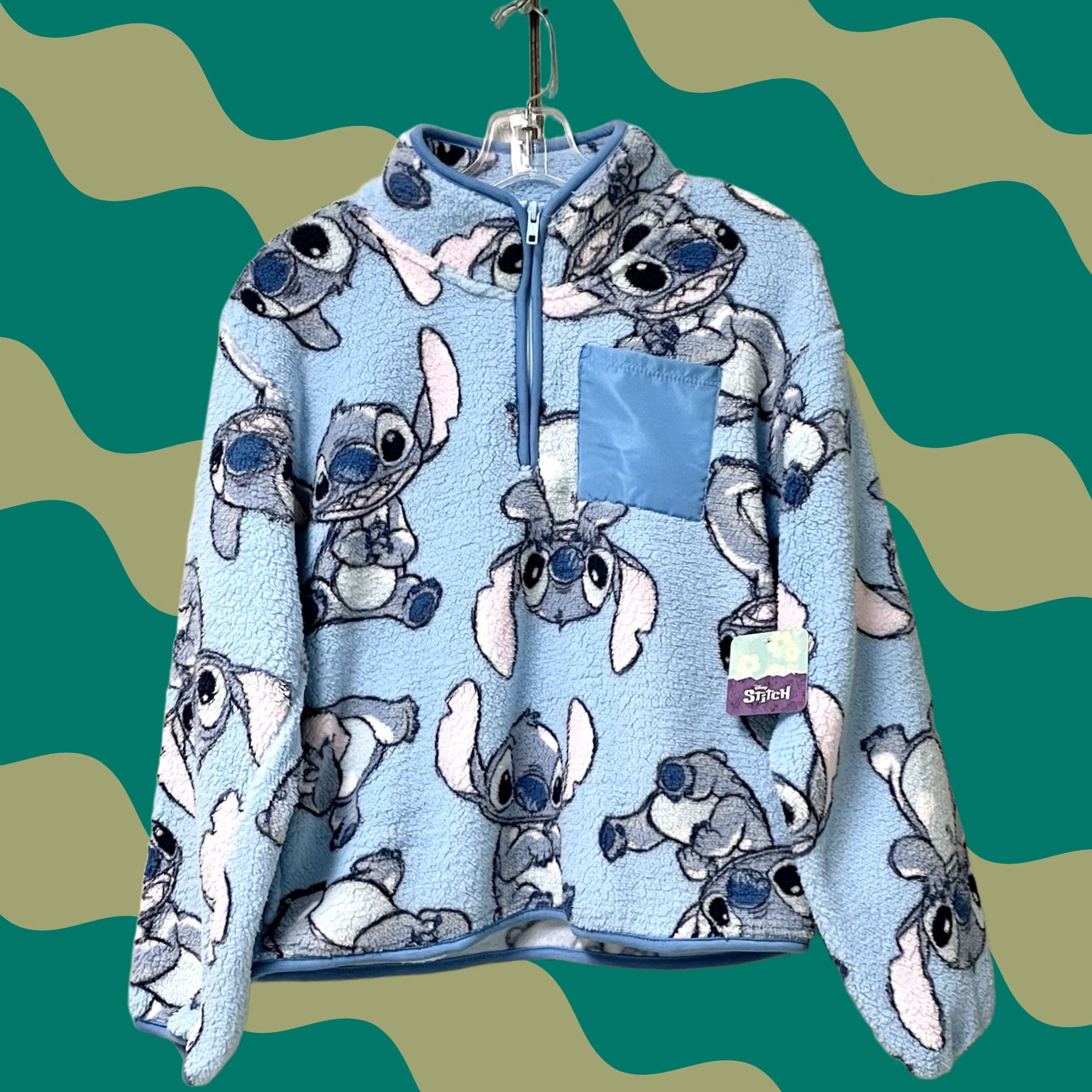 Disney Disney Lilo & Stitch Women Blue Stitch Cute Pose 1/4 Zip Fleece Sweatshirt S Size S / US 4 / IT 40 - 1 Thumbnail