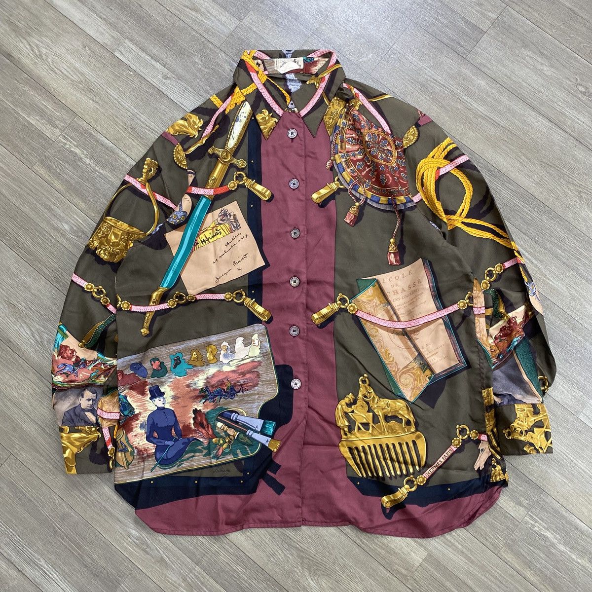 Hermes 90s Arcive Hermes Paris Equestrian Scarf Graphic Silk Shirt Size US L / EU 52-54 / 3 - 1 Thumbnail