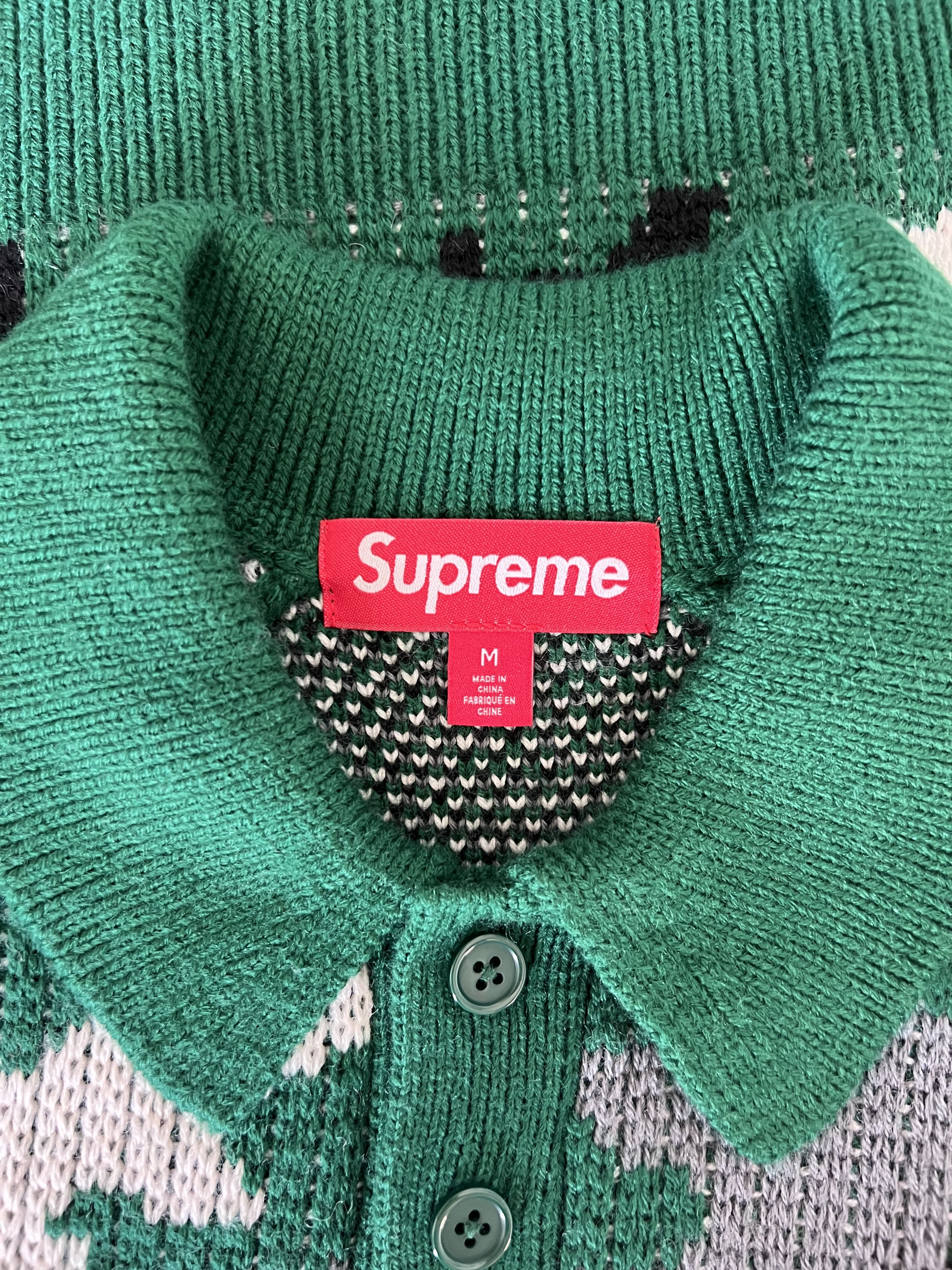 Supreme Small Box Logo Polo Sweater in Green Camo