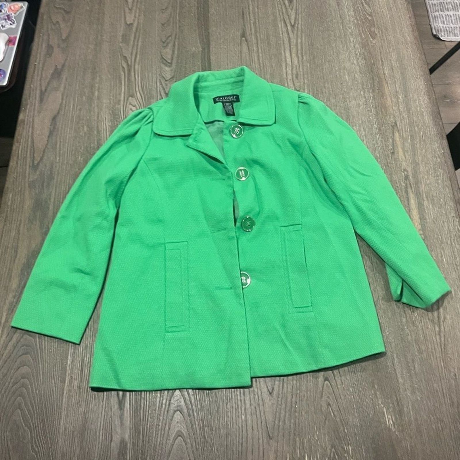 Vintage Dialogue Kelly Green Pea Coat Button Front Collared Size XS Size XS / US 0-2 / IT 36-38 - 1 Thumbnail