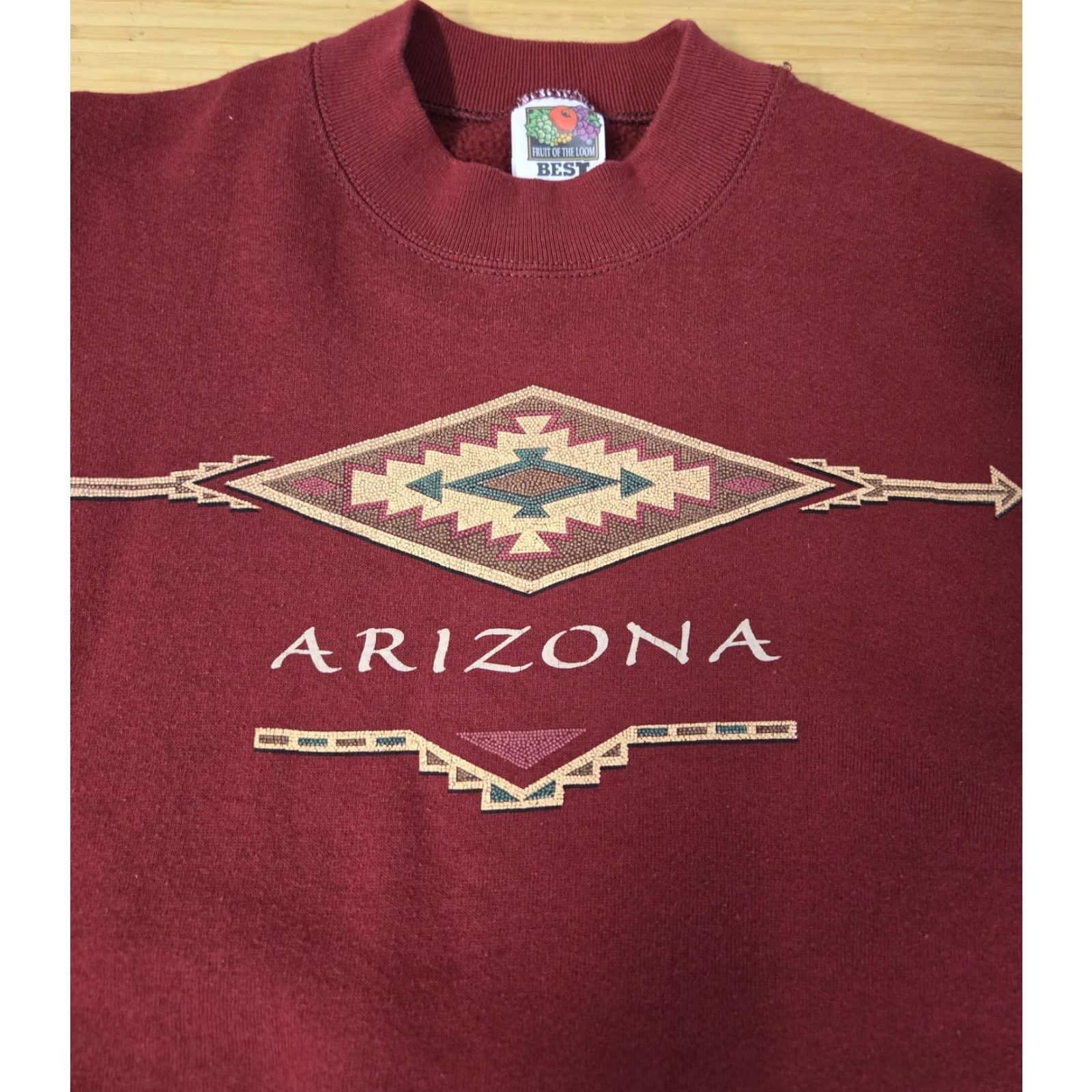 Fruit Of The Loom VINTAGE Fruit of the Loom Sweatshirt Mens Large Burgundy Arizona Crewneck 90s Size US L / EU 52-54 / 3 - 4 Thumbnail