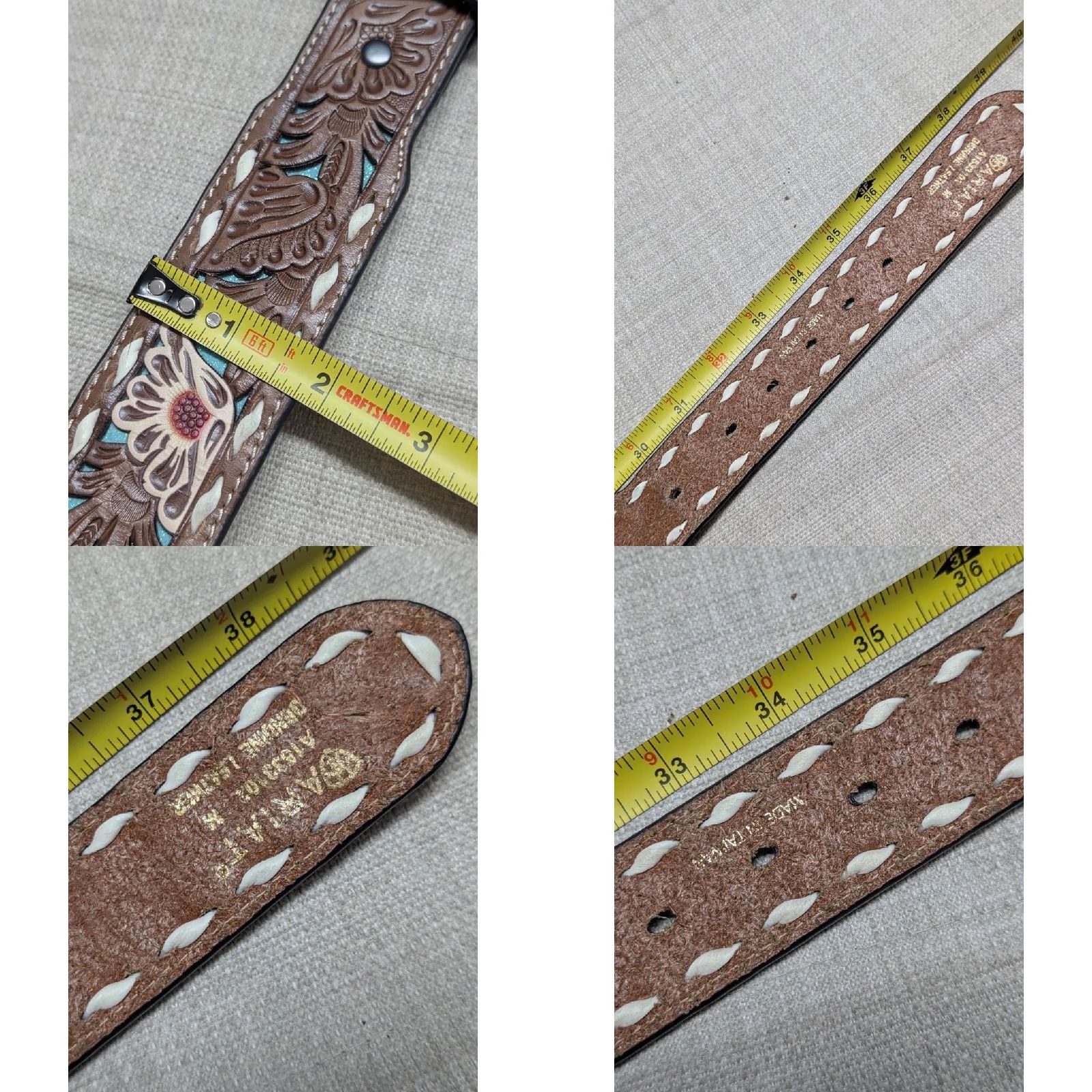 Ariat VINTAGE Ariat Western Belt 34 Leather Tooled Floral Buckle Tapered Brown Men Size 34 - 8 Thumbnail