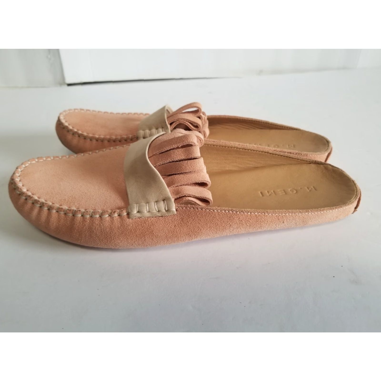 Vintage M. Gemi Felize Fringe Mule Suede Leather Size 41 Peach Stone US 10 Women's Leather Upper Fringe Flat Slip-On Womens Shoes Size ONE SIZE - 5 Thumbnail