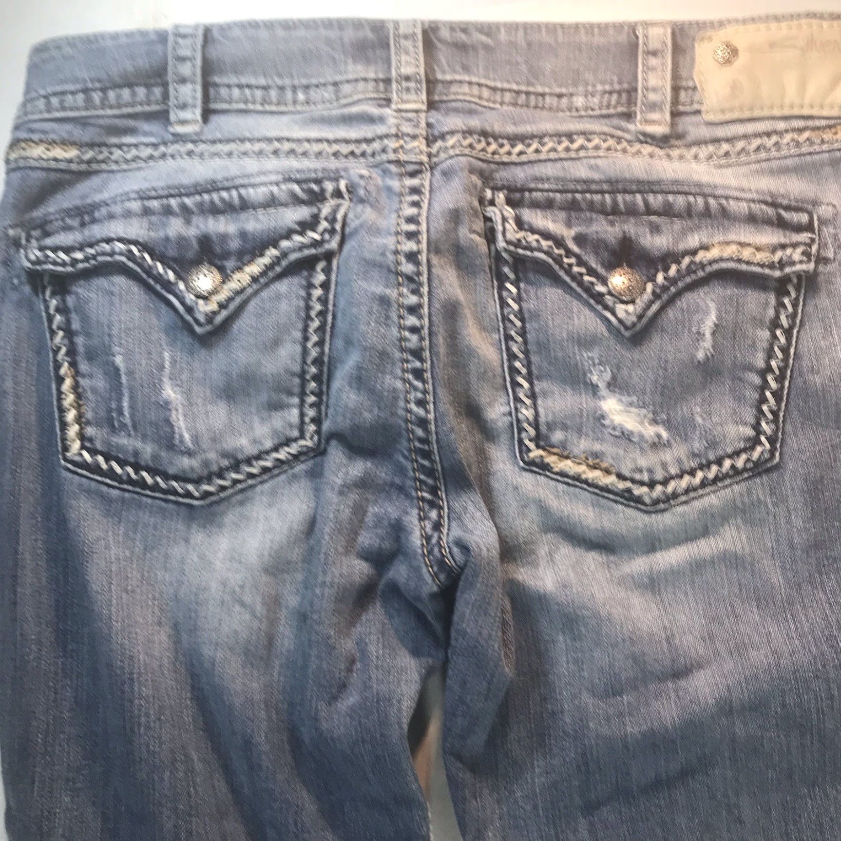 Silver Jeans Co. Vintage Silver Jeans Co. Women's Capri Pants Low Rise Distressed Embroidered Logo Cotton Blue Size 31 Size 24" / US 00 / IT 34 - 4 Thumbnail