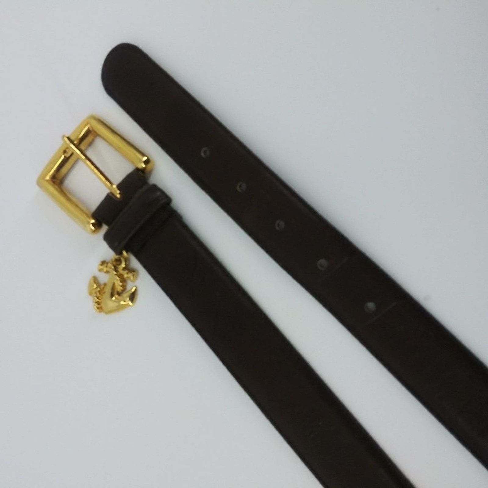 Vintage Women's Brown leather Belt Gold Buckle Anchor Nautical M L Size ONE SIZE - 3 Thumbnail